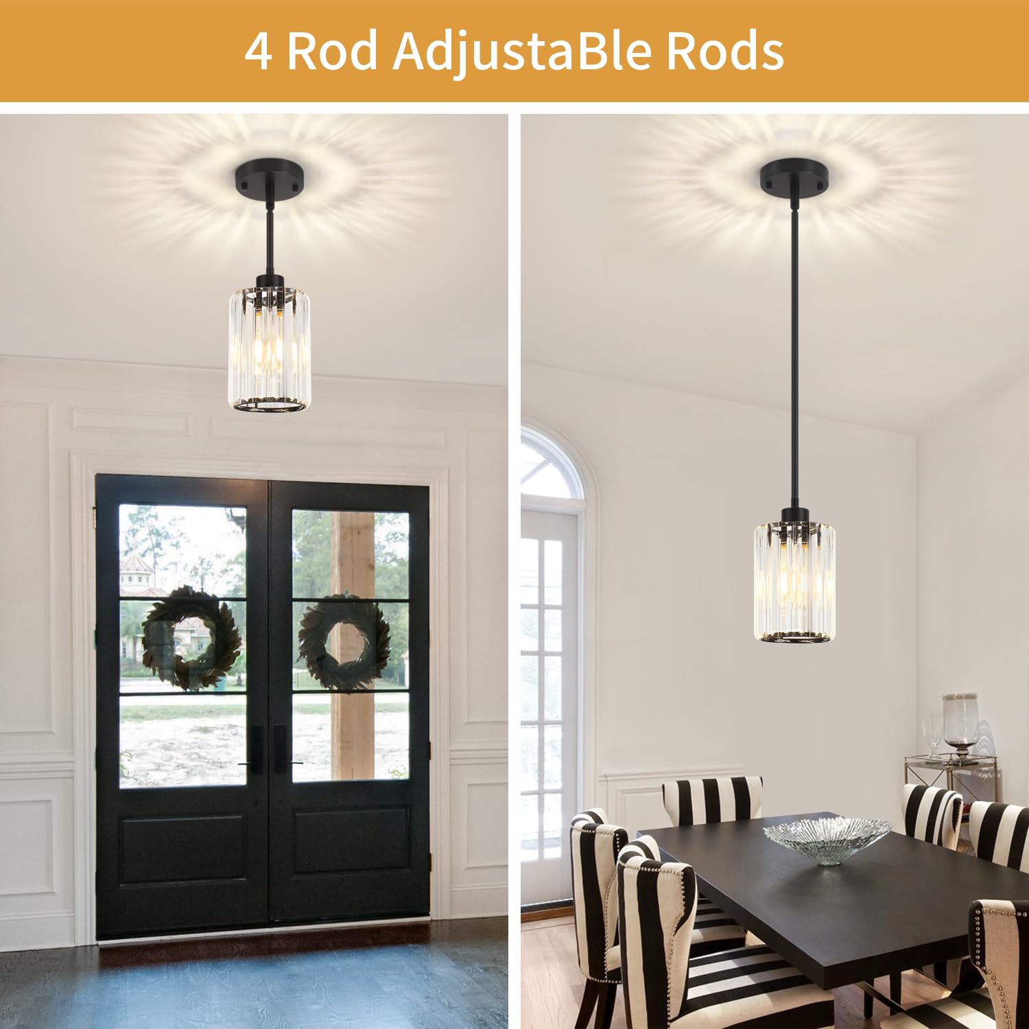 Zsmihdoh Black Pendant Light  Modern Crystal Pendant Lights Kitchen Island Lighting  Hanging Light Fixtures Mini Chandelier Pendant Lights For Island Dining Room Hallway Bedroom