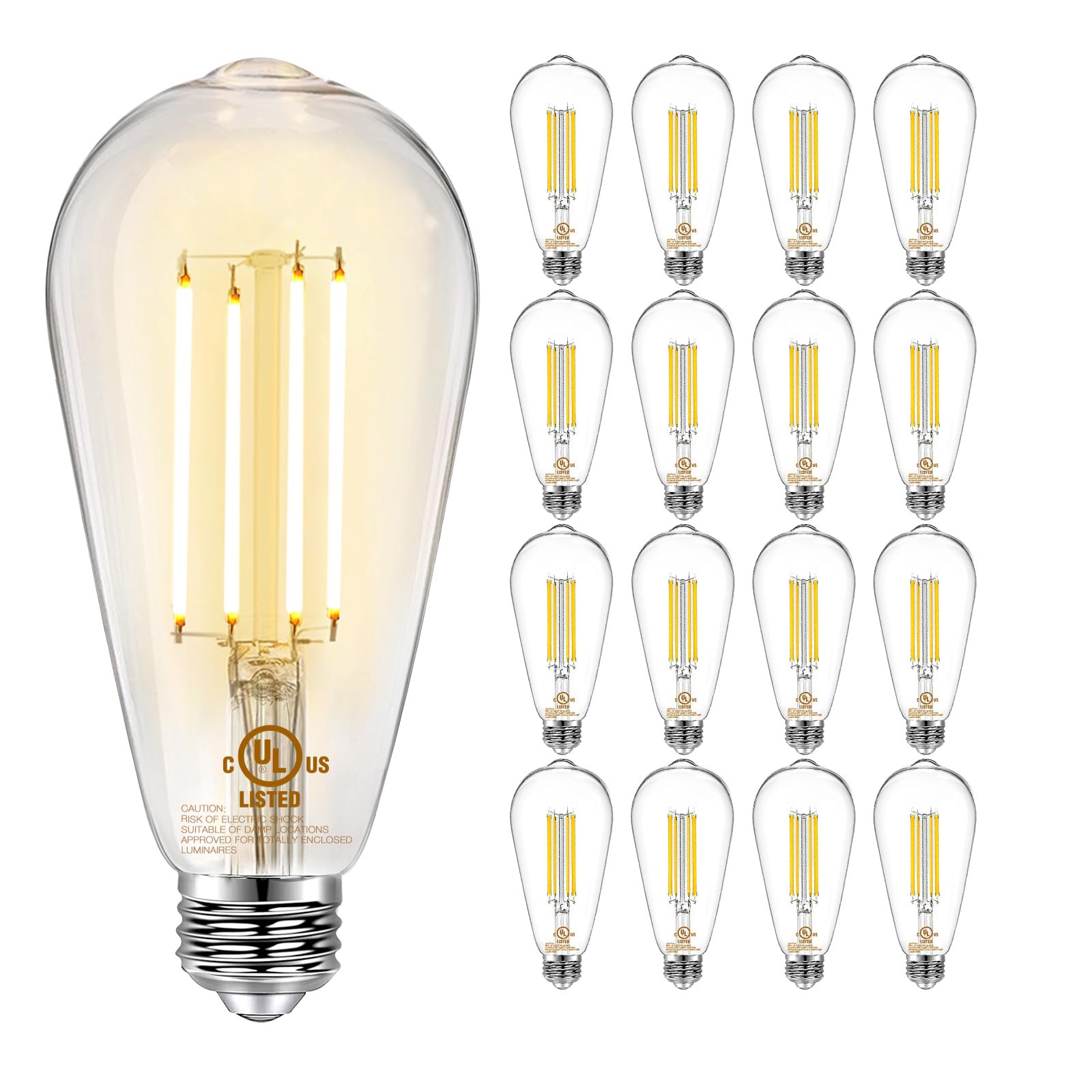 DAYGameTER 16 Pack Vintage LED Edison Bulbs  E26 Led Bulb 60W Equivalent  Dimmable Led Light Bulbs  High Brightness 800 LM Warm White 2700K  ST58 Antique LED Filament Bulbs  Clear Glass Style for Home
