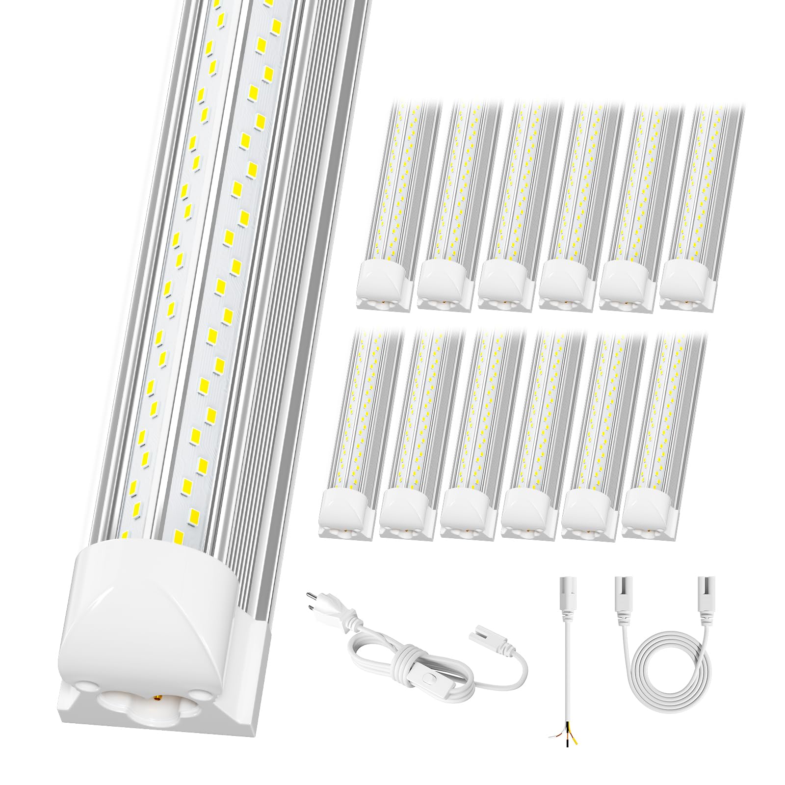 ELEKICO 12 Pack Super Bright 100w 8ft Led Shop Light, 15000lm 5000k V Shape 8' Led Shop Lights 8ft, Linkable 96'' 8 Foot Shop Li