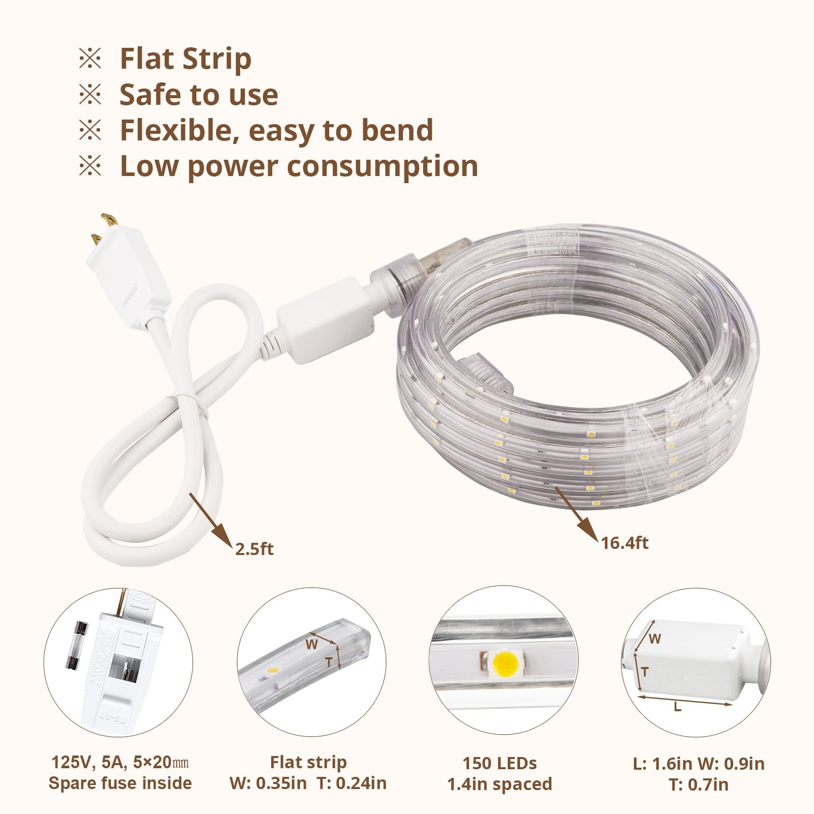 Areful LED Rope Lights - 16.4ft Blue Flexible Strip Light, Waterproof, Connectable for Home Christmas Garden Party Decoration
