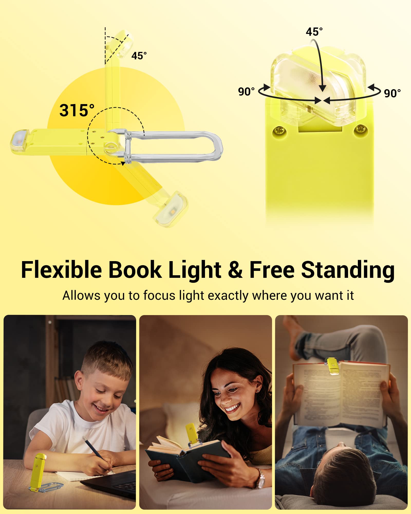 Dewenwils Rechargeable Book Light For Reading In Bed, Warm White, Brightness Adjustable For Eye Care, Led Clip On Book Lights Fo