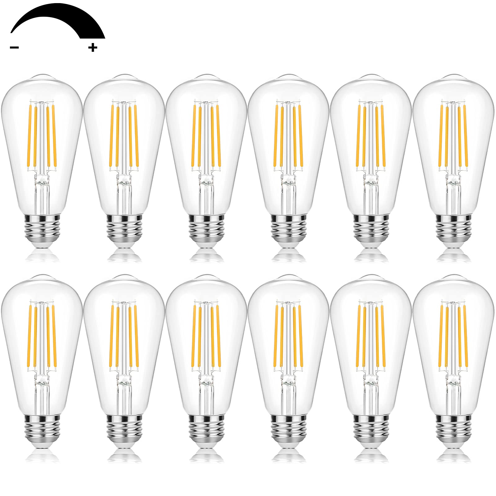 Sucolite Vintage LED Edison Bulbs 7W ST58 Warm White 3000K 12 Pack Clear Glass E26 Medium Base Dimmable 800LM