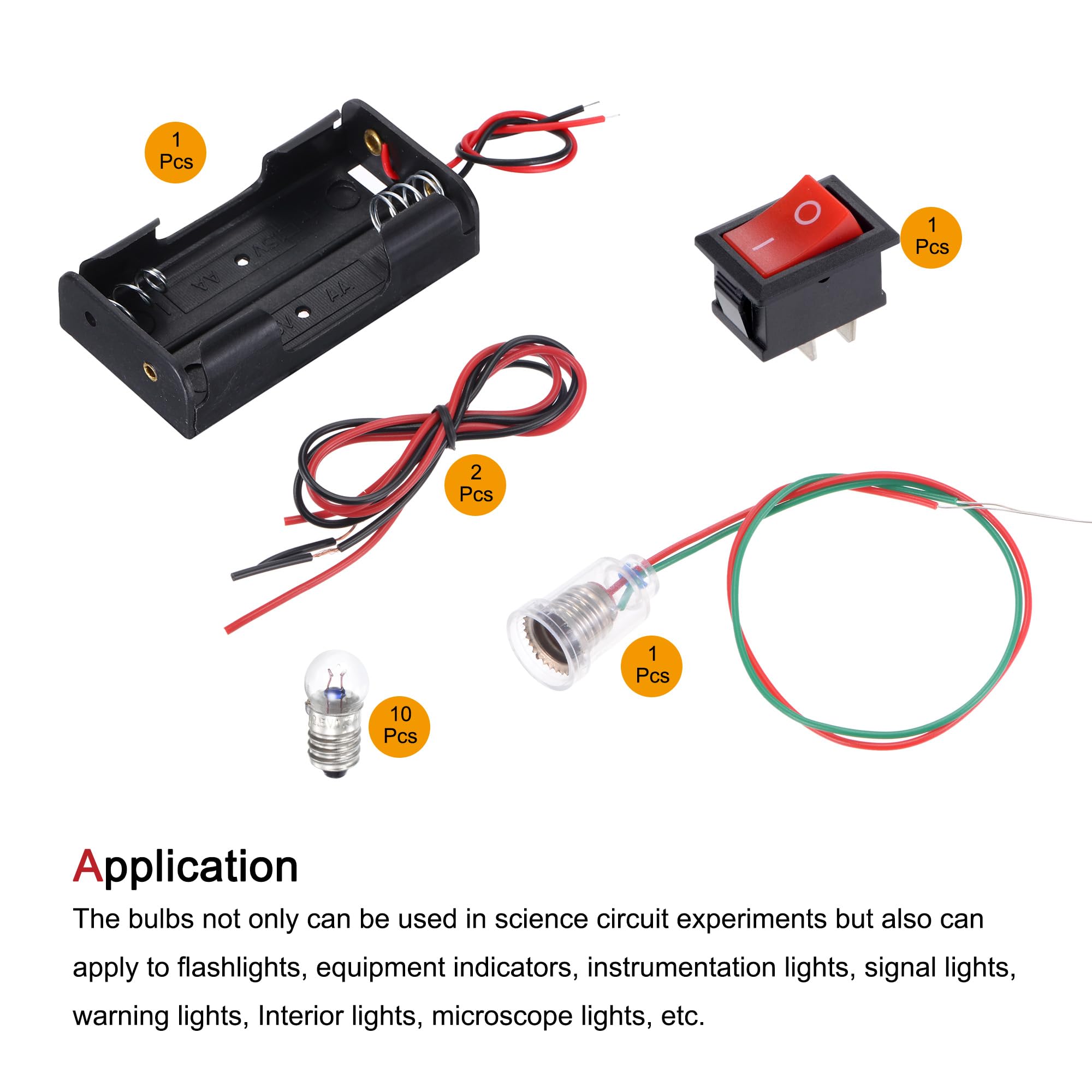 Meccanixity Electrical Circuit Experiment Set Diy Materials, 10Pcs 2.5V E10 Bulbs, 1Pcs Aa Battery Case, 1Pcs Button Switch, 1Pc
