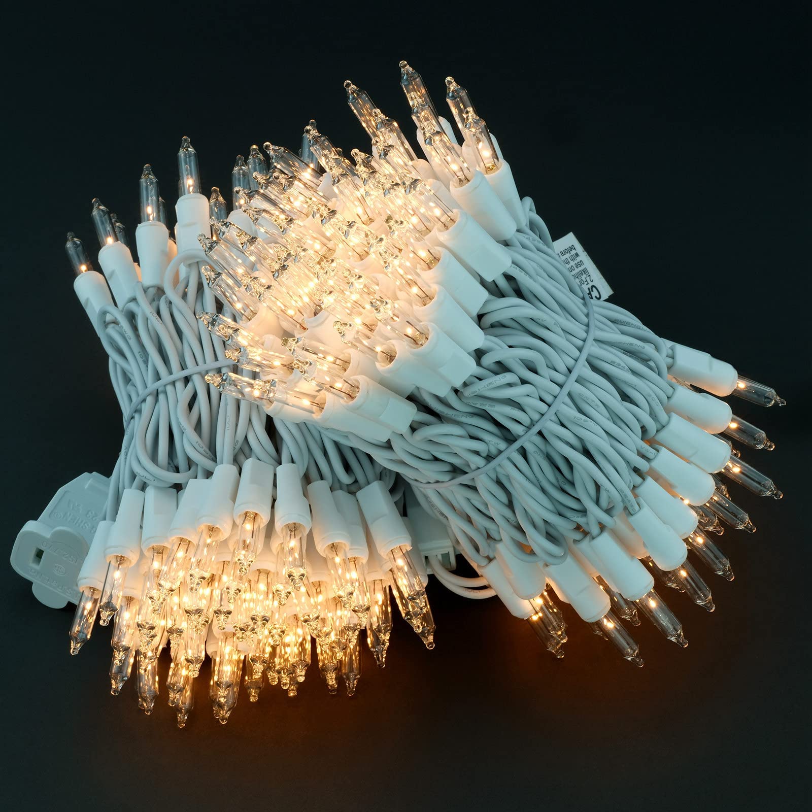 Yuletime 200 Clear Christmas Lights With White Wire, Pack Of 2 Strands Of 21 Ft 100 Count Ul Certified Incandescent Mini String