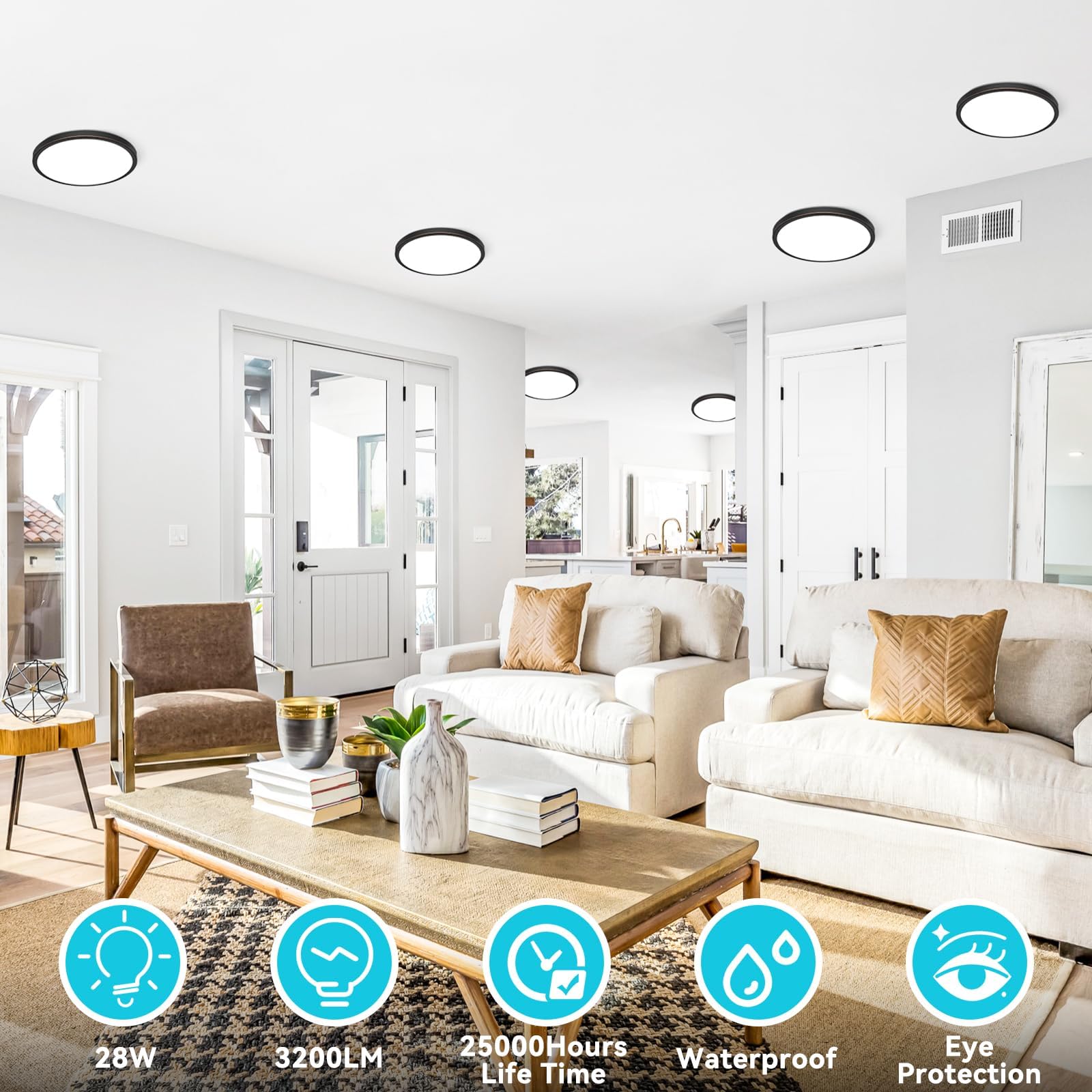 Libtit 7 Inch Oil Rubbed Bronze Flush Mount Ceiling Light, 15W Ceiling Light Fixture,3000K/4000K/6500K Color Selectable,Ultra-Th