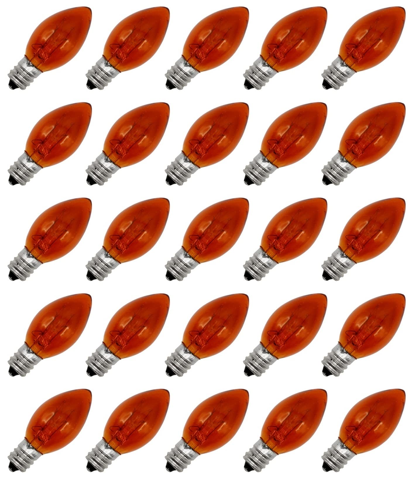 Creative Hobbies® C7 Light Bulbs - 7 Watt, Candelabra Base, Steady Burning - 25 Count Box - Ideal for Halloween & Christmas