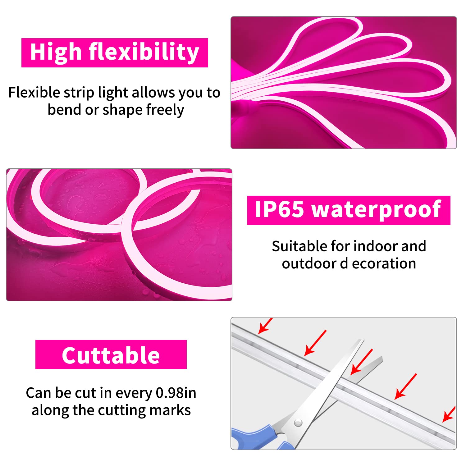 segrass 32.8ft LED Neon Rope Lights, RGB Color, 24V, Waterproof, Flexible with Remote Control, Model segrass-ledRG10mp
