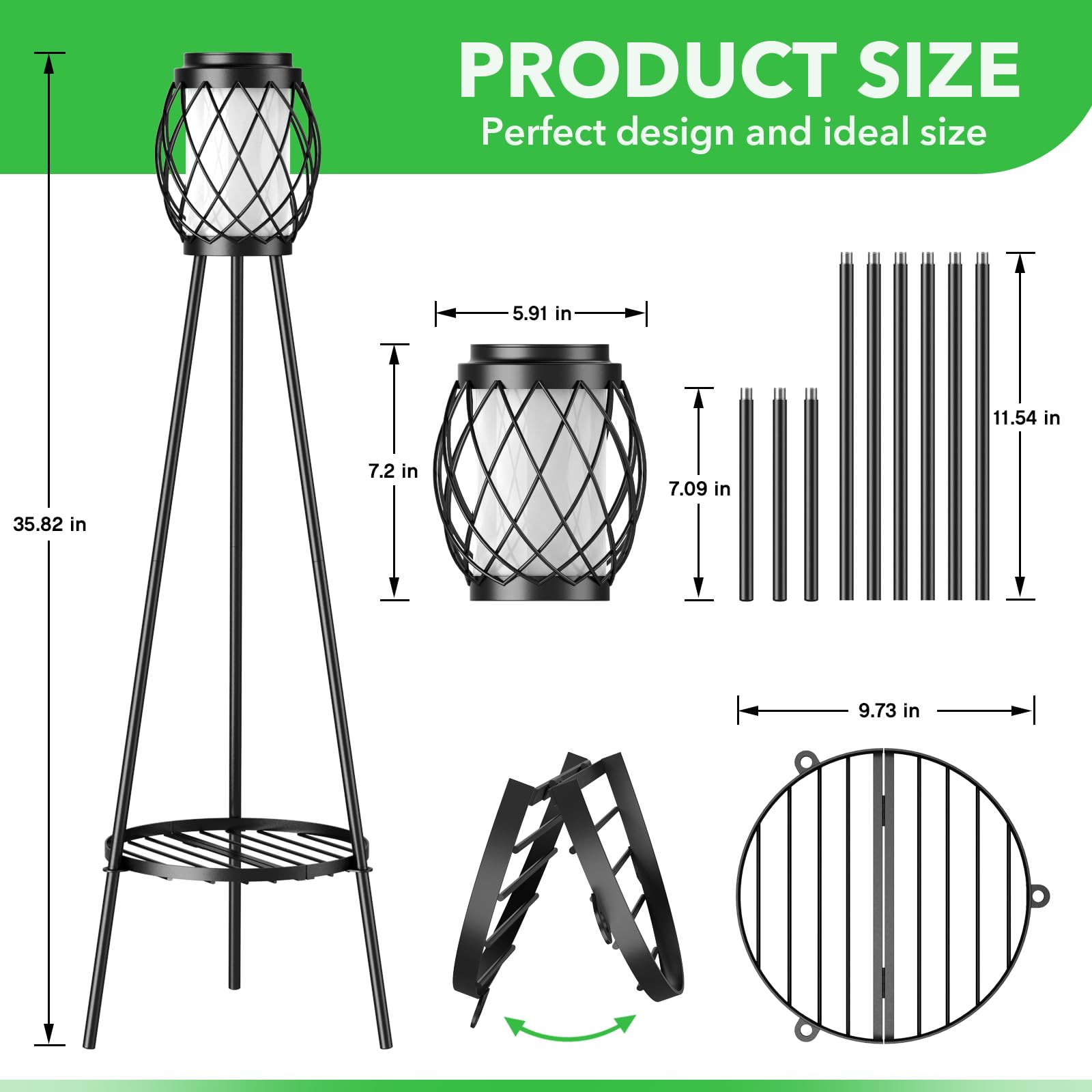 Solar Lights Outdoor With Plant Stands 2 Pack, Solar Floor Lamp Metal Tripod Patio Lights For Garden Yard Pathway Driveway Front