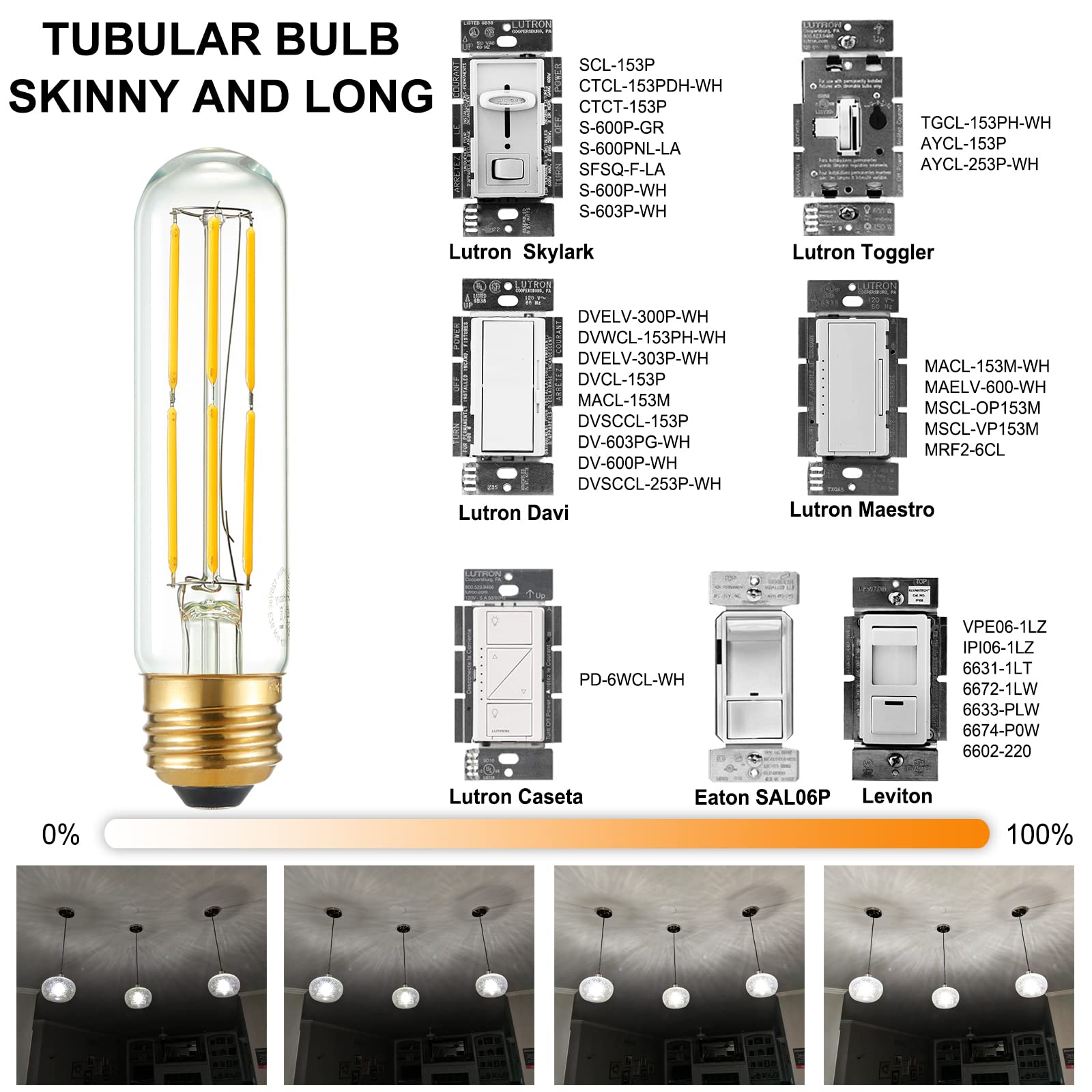 Arberlic 5 Inch Tubular Light Bulb,6W T10 Led Bulb Equivalent E26 Led Bulb 60 Watt Dimmable,Neutral White 4000K,600Lm,Cri85+,Ac1