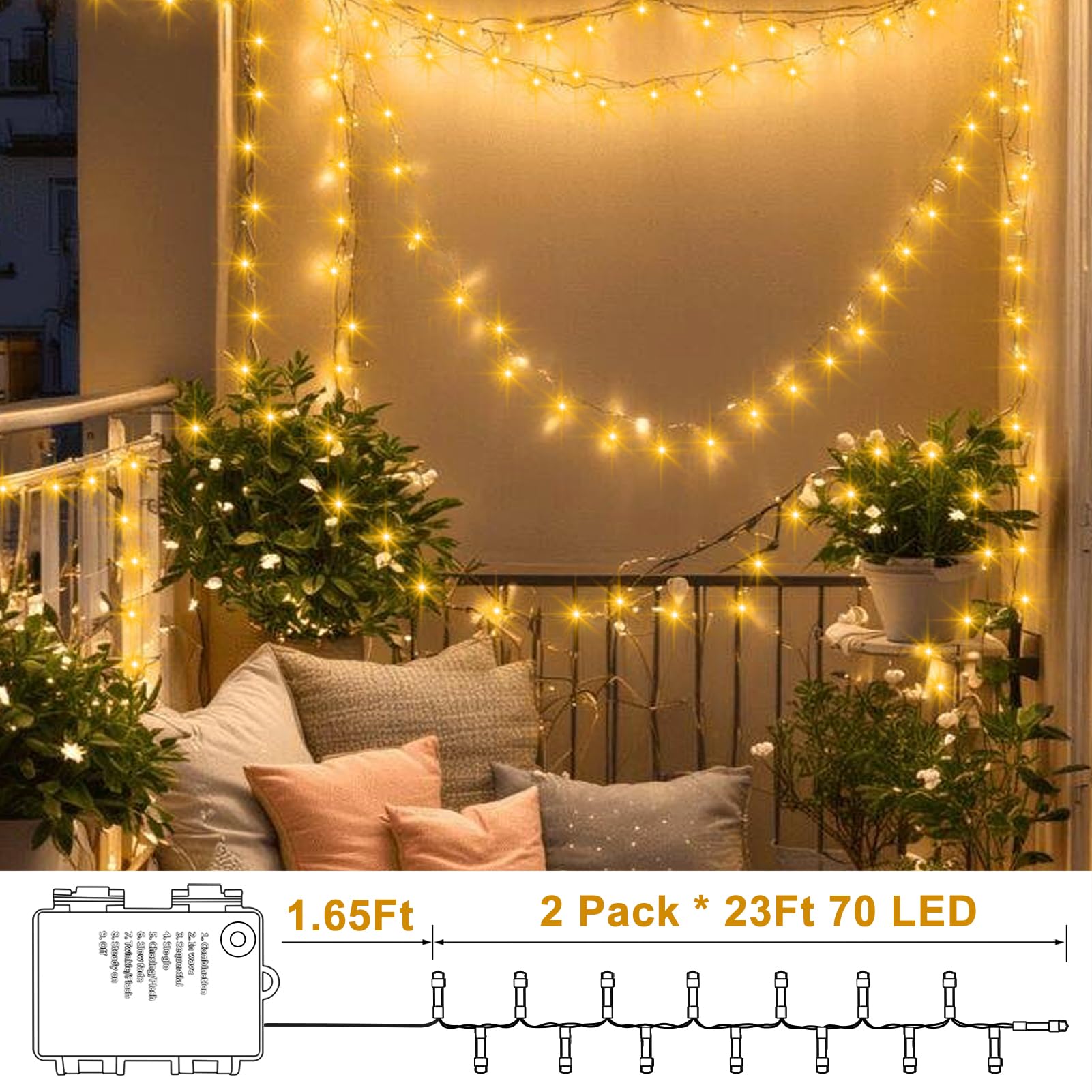 2 Pack String Lights Battery Operated, Each 23Ft 70 Led Christmas Lights With Timer 8 Modes Twinkle Fairy Light Clear Wire For W