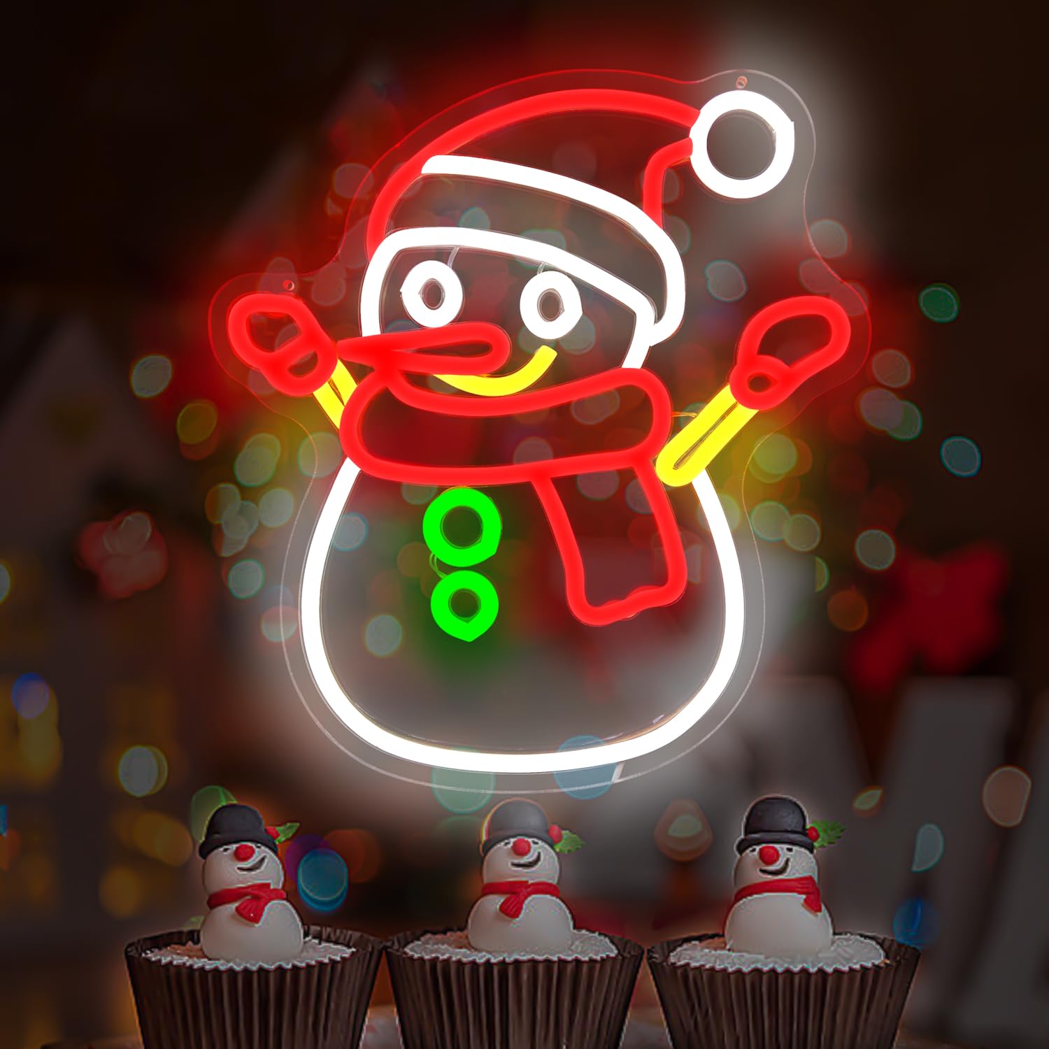 Christmas Snowman Neon Sign Dimmable Christmas Neon Signs for Wall Decor Led Neon Signs Light Up Sign for Bedroom Cafe Bar livin