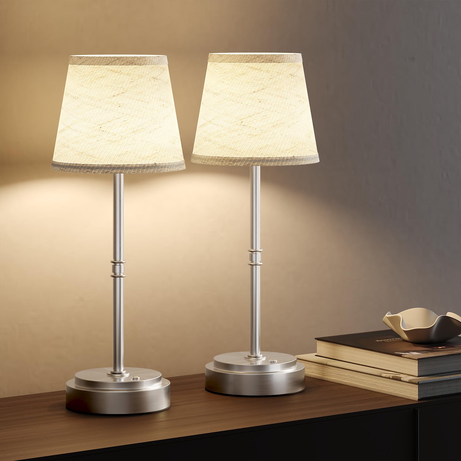 Litluzecozy Cordless Table Lamp Rechargeable - Portable LED Desk Lamp for Dining Room Bedroom Patio - 2-in-1 Adjustable Height (16/11) Touch Light - Stepless Dimmable(Warm White) (Silver  2 Pack)