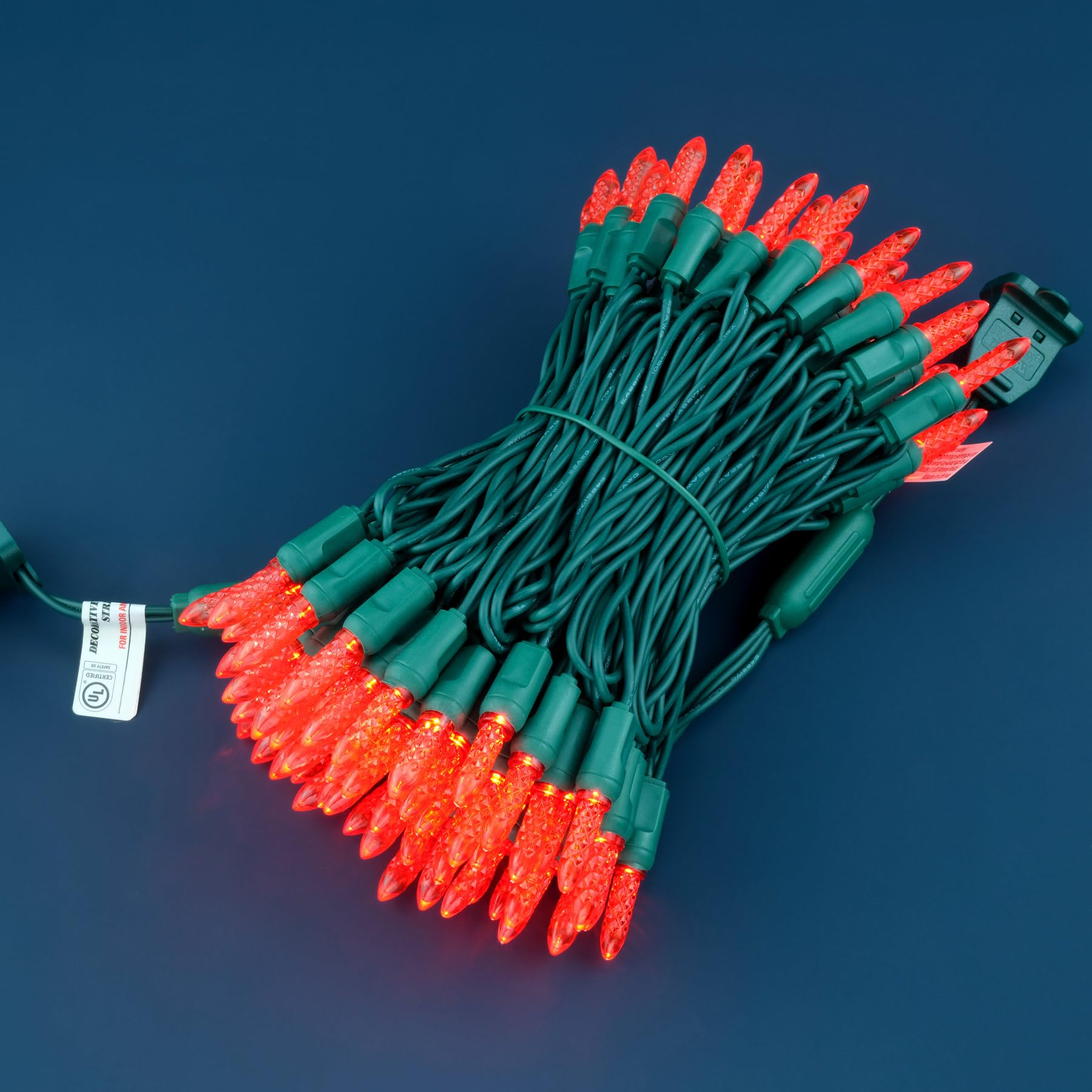 SWEET SHINE LED Christmas Lights, 33 ft Green Cord, Waterproof, M6 Model, Red Faceted One-Piece