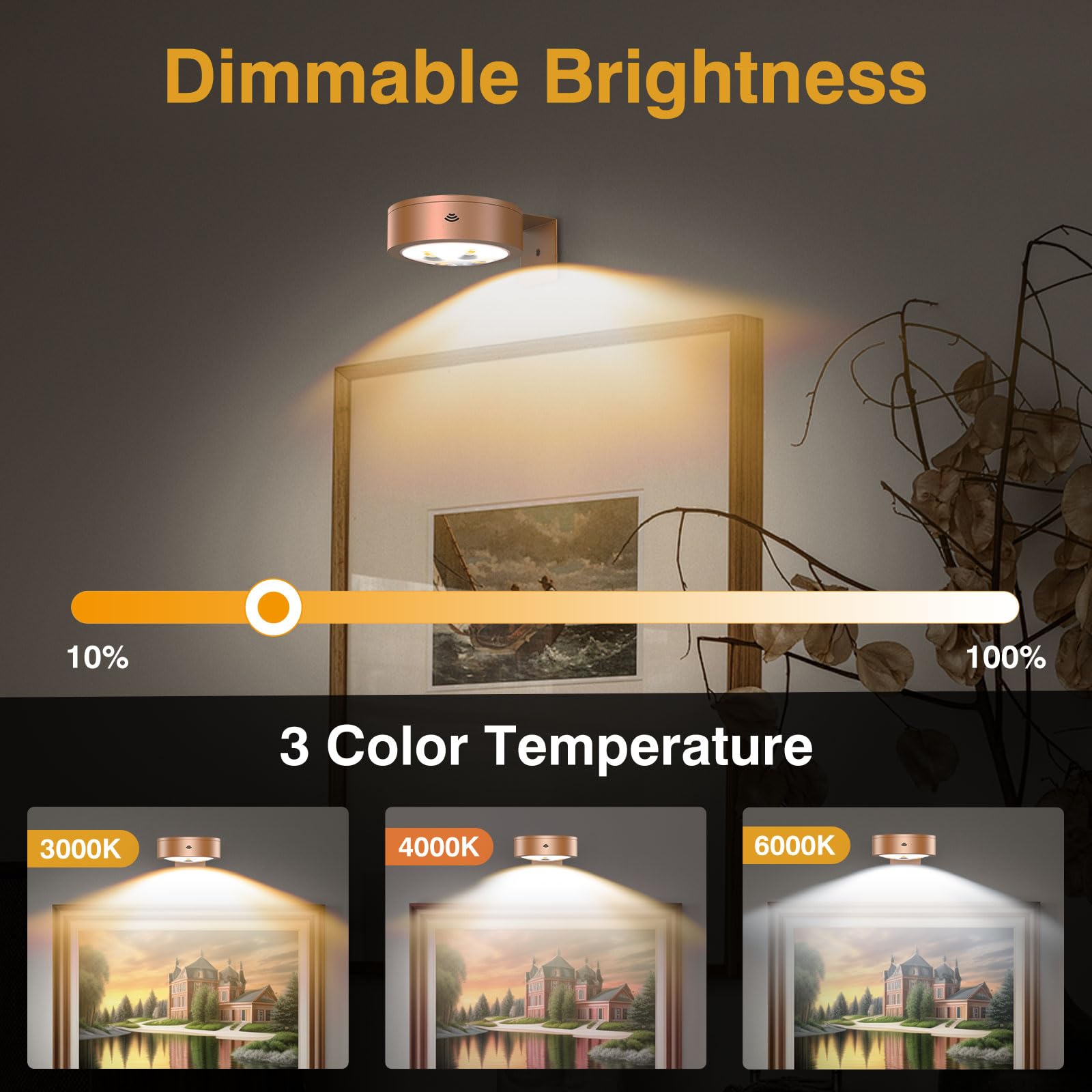 3Pack Battery Operated Picture Light Wireless Wall Sconces For Pictures Dimmable Art Display Lamp With Remote,Magnetic Painting