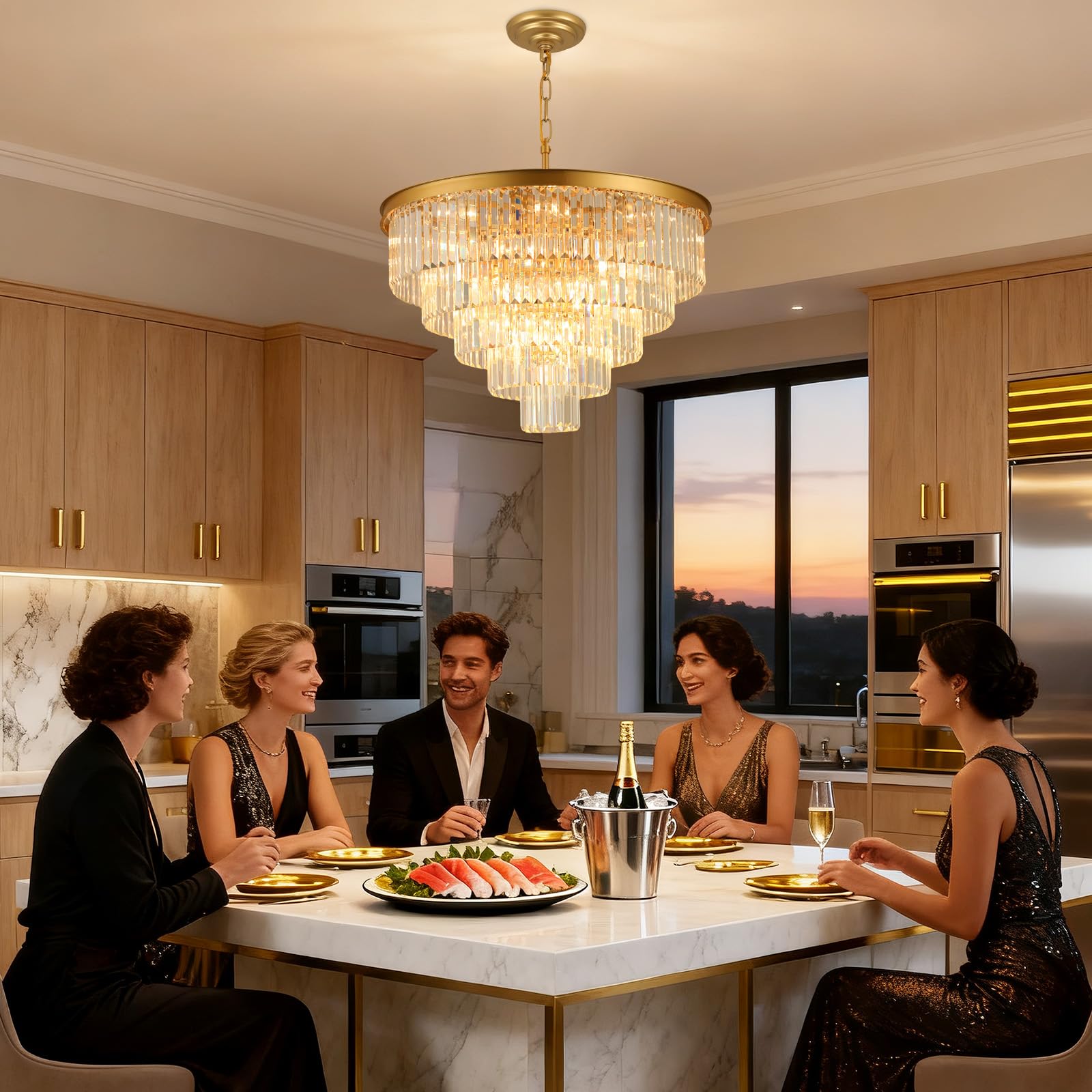 Crystal Chandeliers For Dining Room Lights Fixture Over Table  20 Lights Gold Modern Chandeliers For Living Room  5-Tier Round Crystal Lighting Fixtures For Bedroom Entryway Kitchen Island D30 Inch