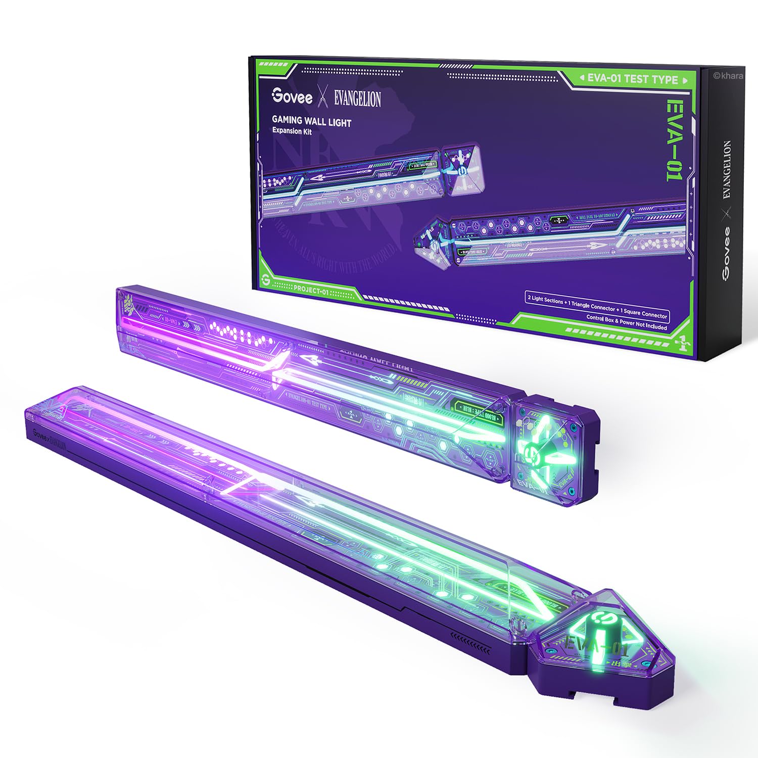 Govee X Evangelion Gaming Wall Light Expansion Kit, Expandable Up To 12 Light Sections, Includes 2 Light Sections, 1 Square Connector And 1 Triangle Connector