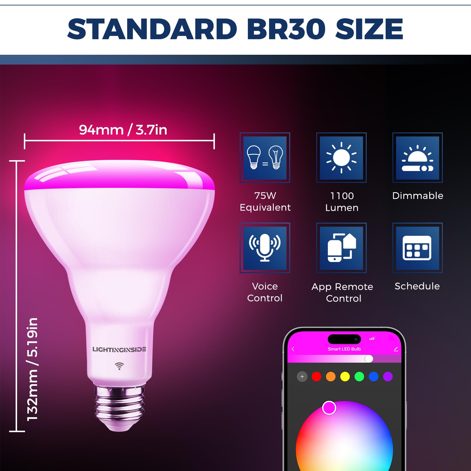 Lightinginside Smart Light Bulbs 75W Equivalent, 1100Lm 12W Rgbcw Br30 E26 Recessed Flood Light Bulb Compatible With Alexa/Googl