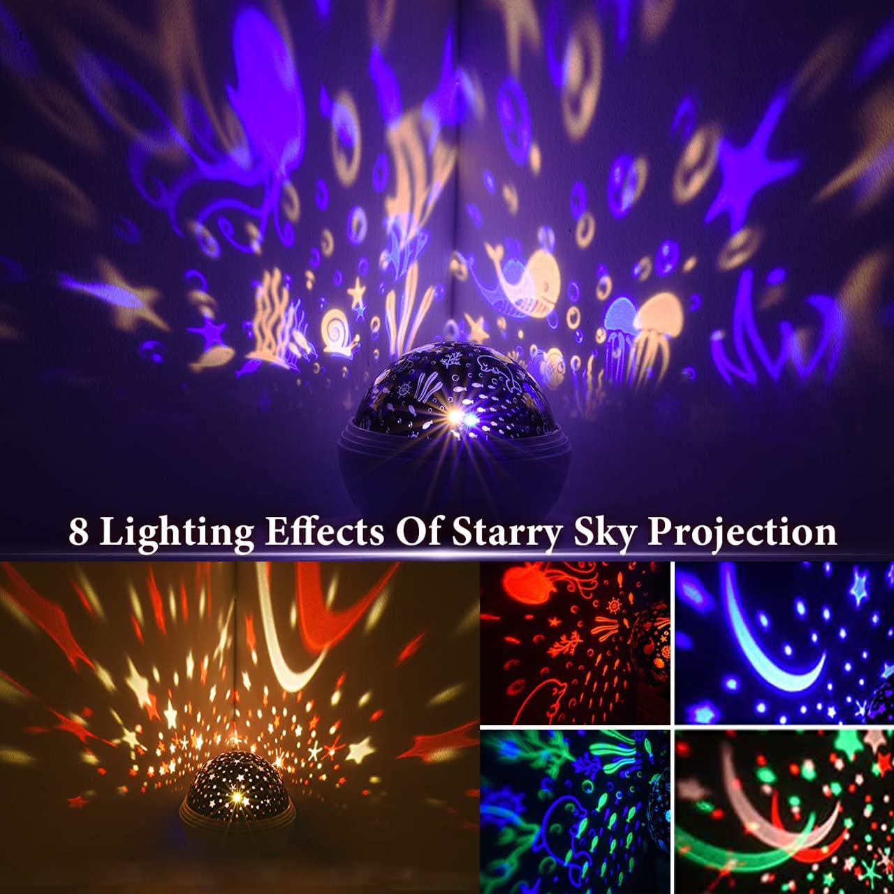 KEVAP Starry Night Light Projector for Kids, 360° Rotating, Ocean Wave, Pink, Plastic