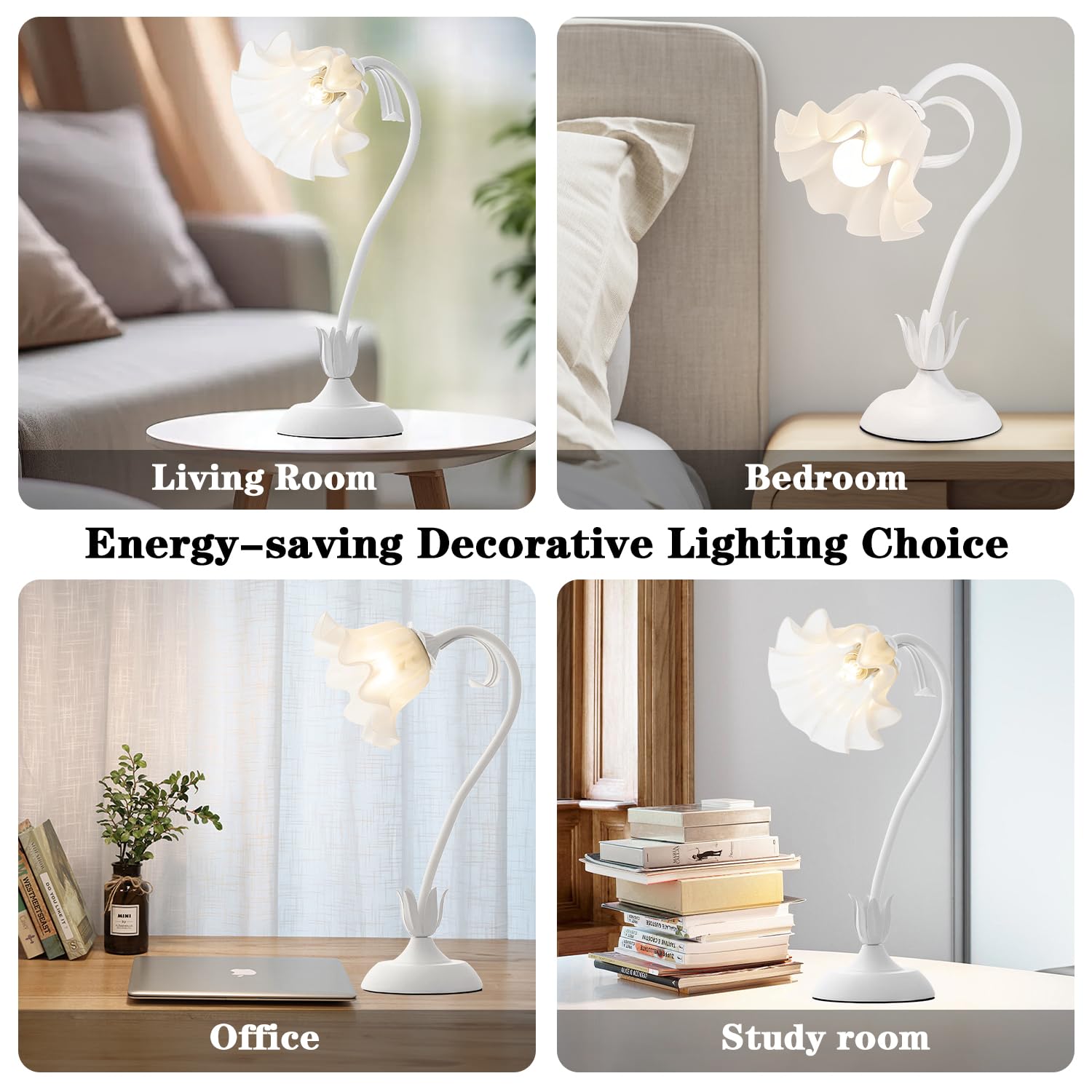 Werfop Vintage Flower Table Lamp, Led Reading Lamp Cute Flower Bedside Night Light 3 Color Modes Gooseneck Desk Lamp Kawaii Deco