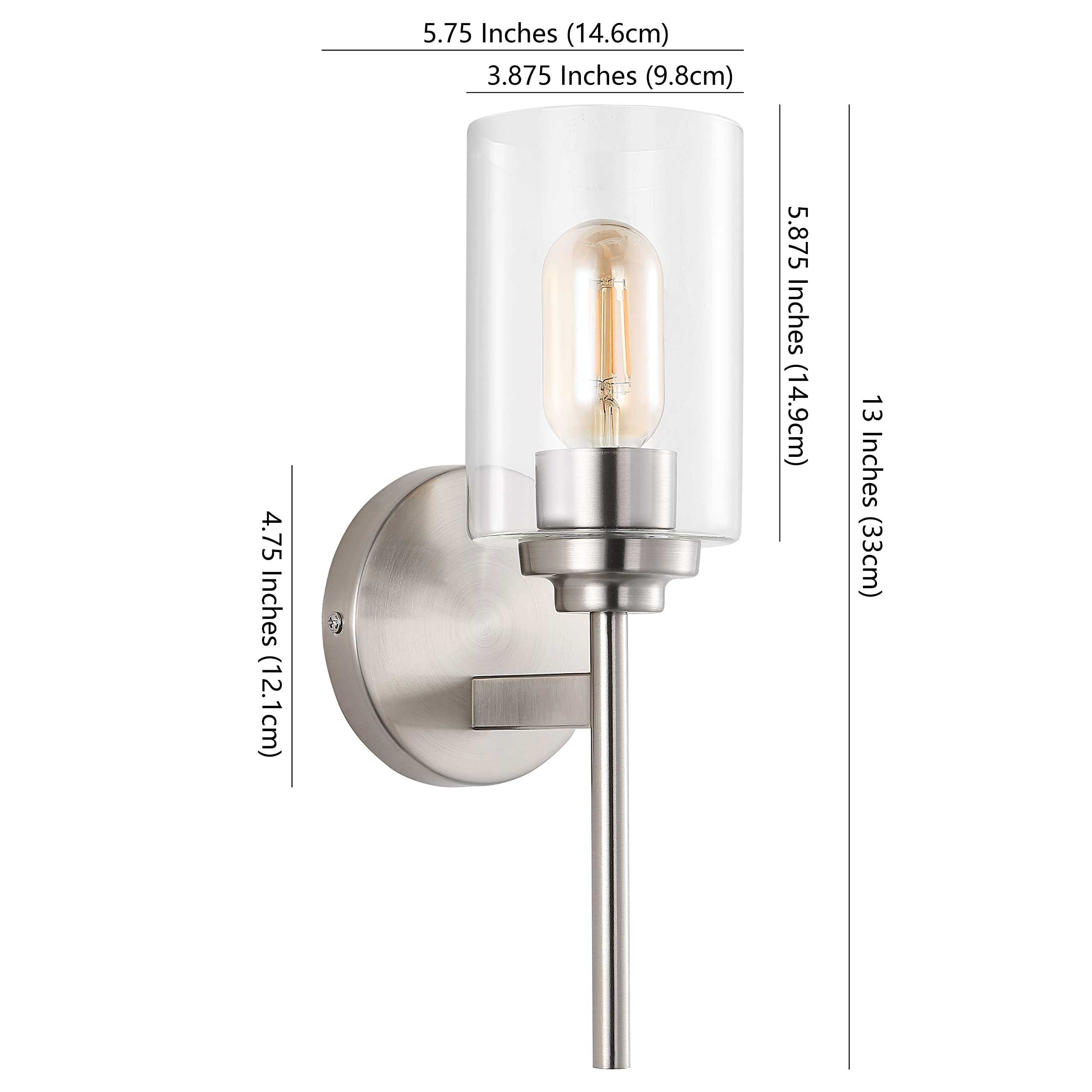 JONATHAN Y JYL9547C 1-Light LED Sconce, Nickel/Clear, Metal, Modern Farmhouse, 13in Cylinder Design for Entryway, Kitchen, Bathroom