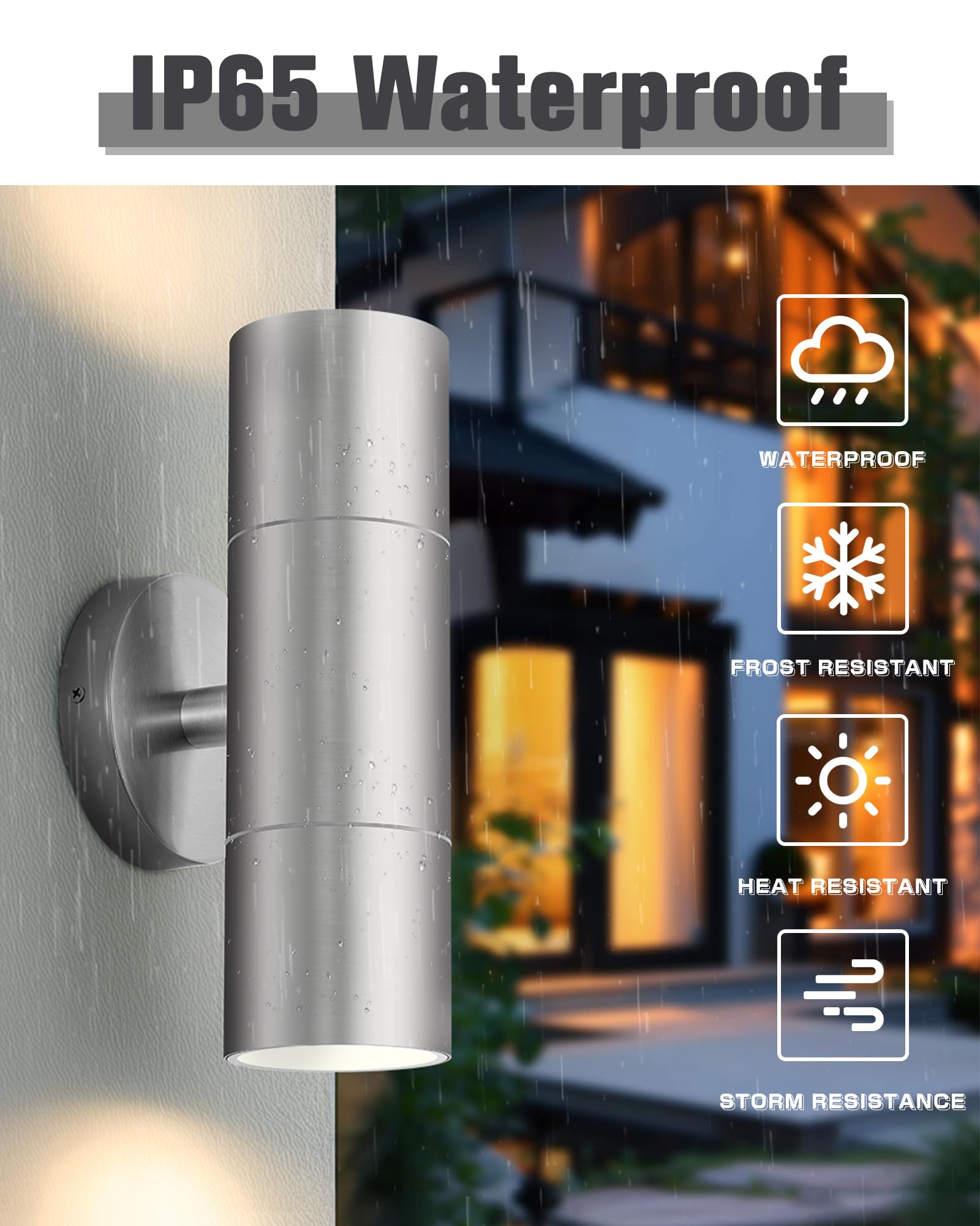 Ken & Ricky 2 Pack Stainless Steel Outdoor Wall Lights, Up Down Exterior Lighting Fixtures, Cylinder Outdoor Sconce Lights, Brus