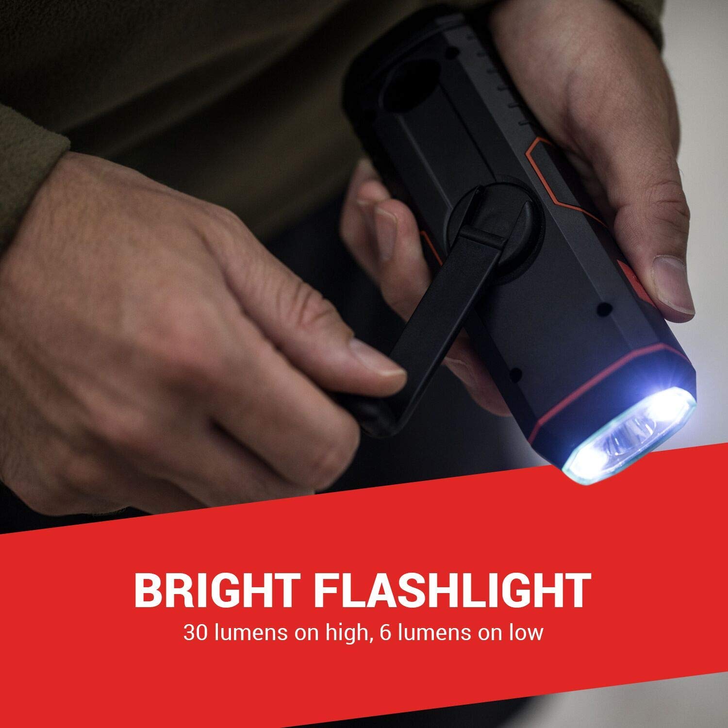 Life Gear StormProof Crank Flashlight - Red & Black, 6.2" x 1.9" x 1.6", Model LG38-60675-RED, Durable &