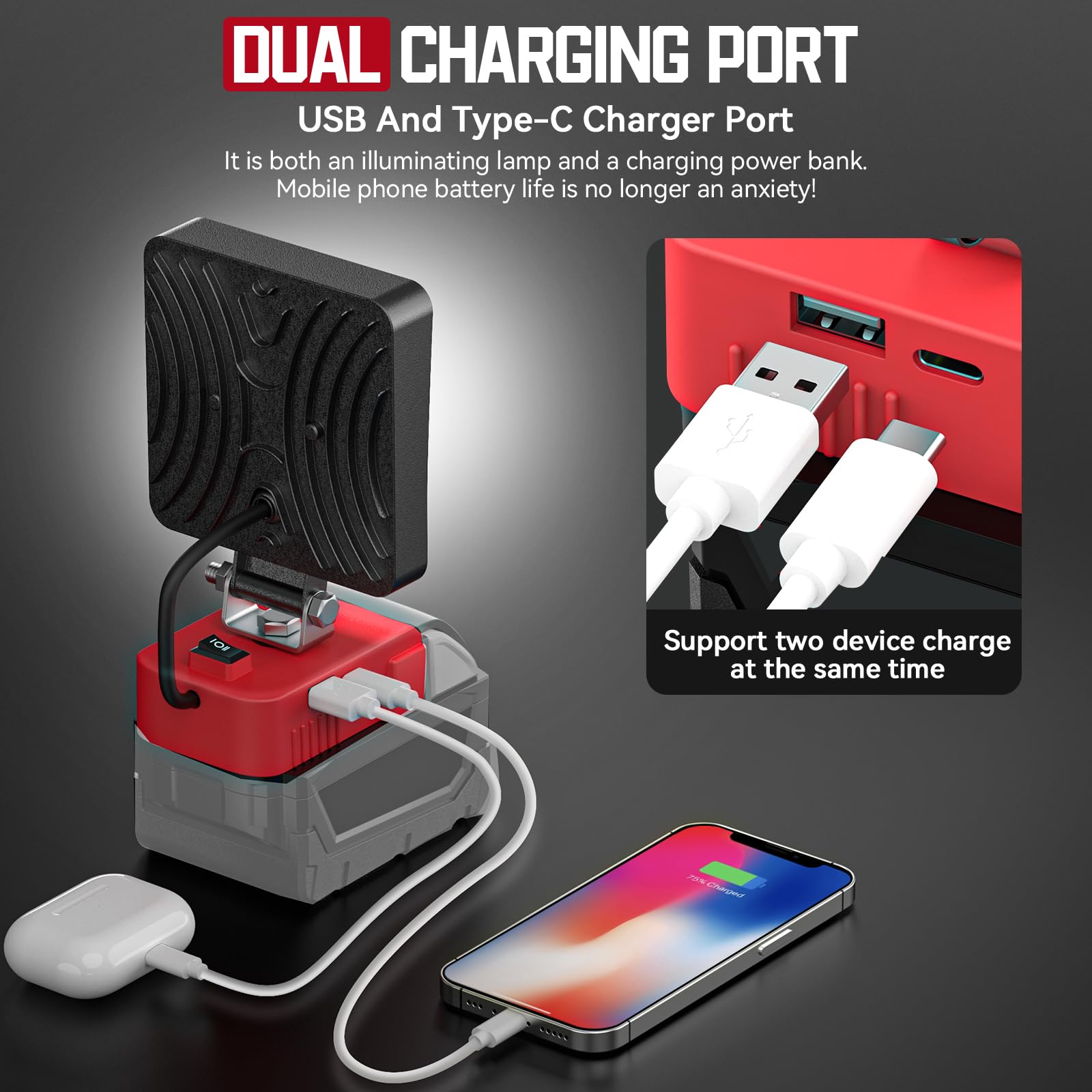 Livowalny 18V Work Light For Milwaukee 18V Battery, 30W 3000Lm Cordless Battery Light, Led Flood Light Flashlight Tools 140? Adj