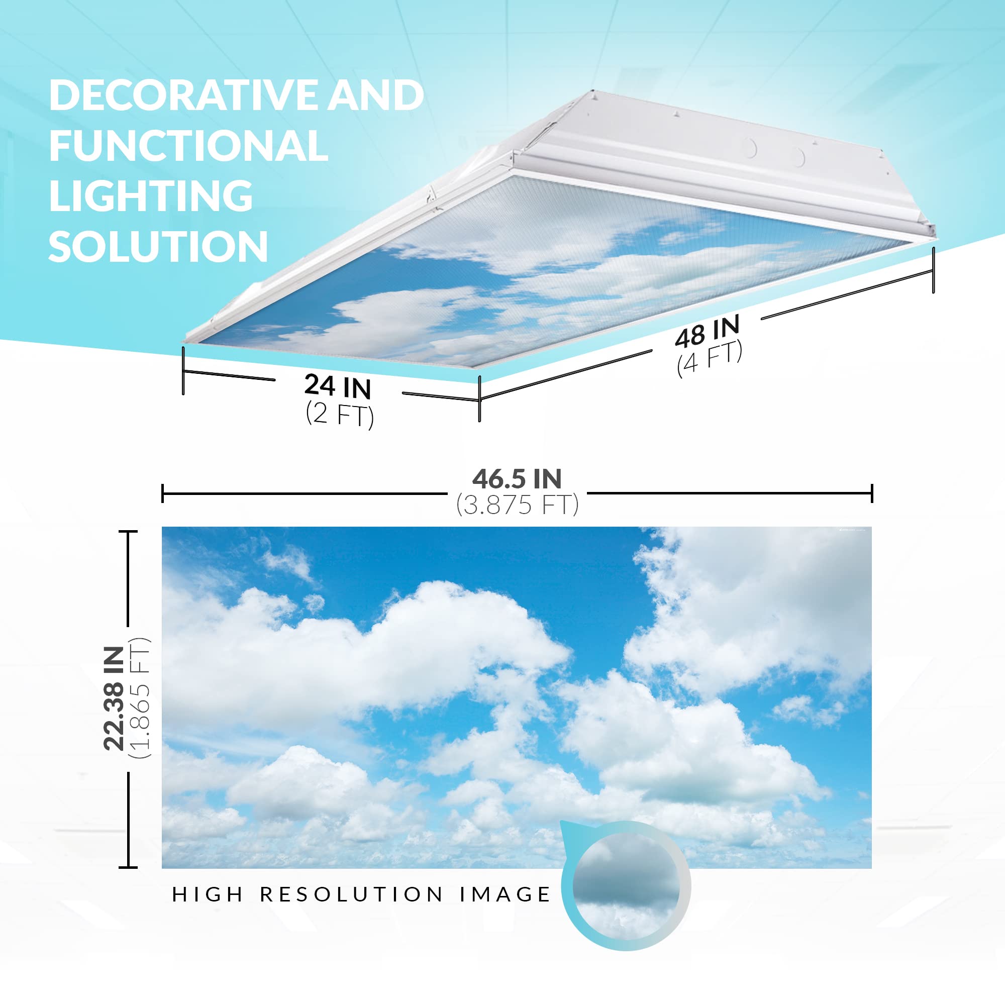 OCTO LIGHTS Fluorescent Light Covers 2x4 - Cloud 002, Backlit Film, Majestic Stratocumulus, Reduces Eye Strain and Improves Focus