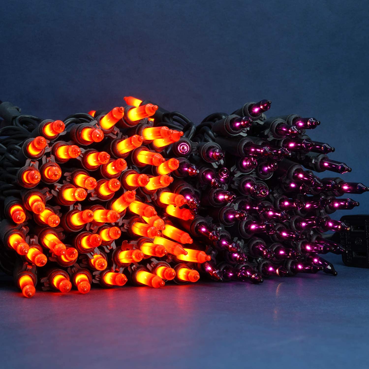 SWEET SHINE Christmas Lights, 200 Count, 33 ft Black Wire, UL Listed, Orange & Purple, Pack of 2 Strands