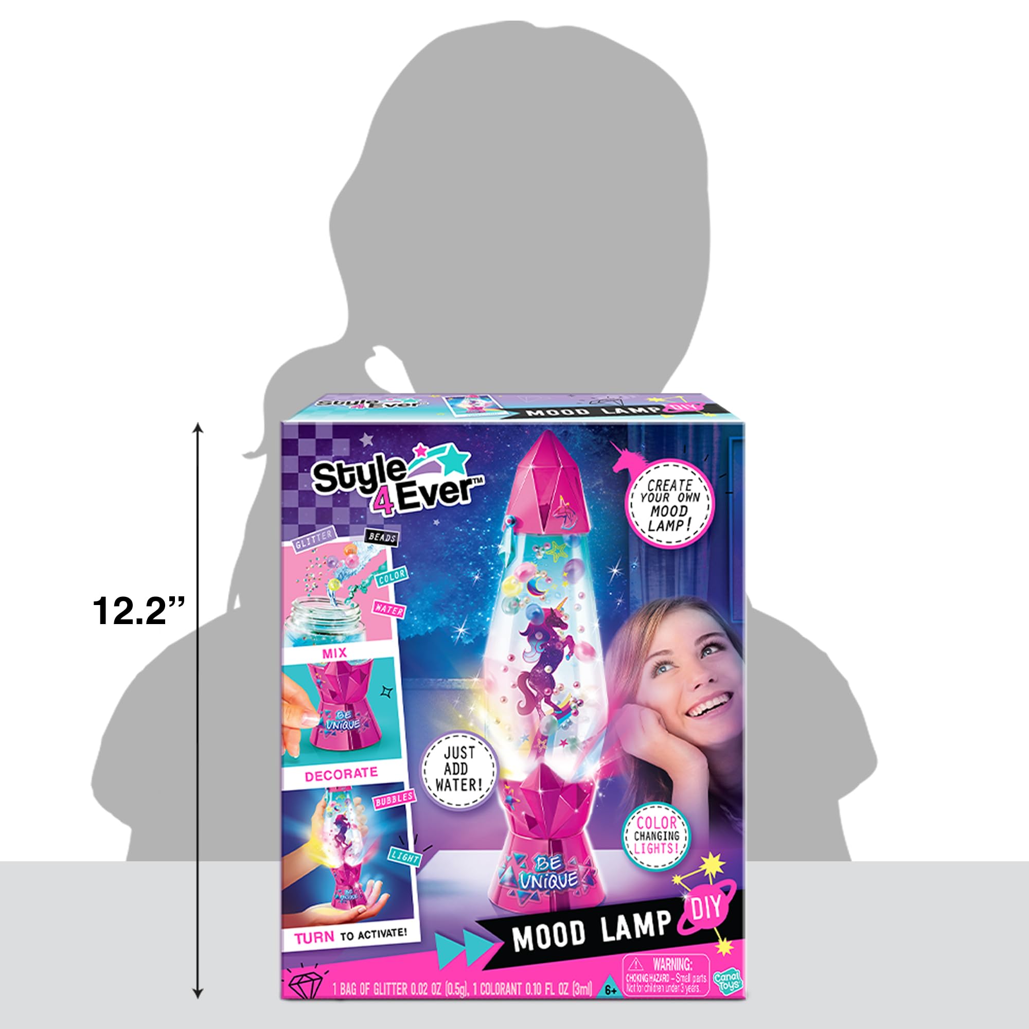 Canal Toys DIY Lava Lamp - Customizable Bubble Lamp with Color-Changing LED, Glittery Bubbles, Medium, Multicolored, Model 228157