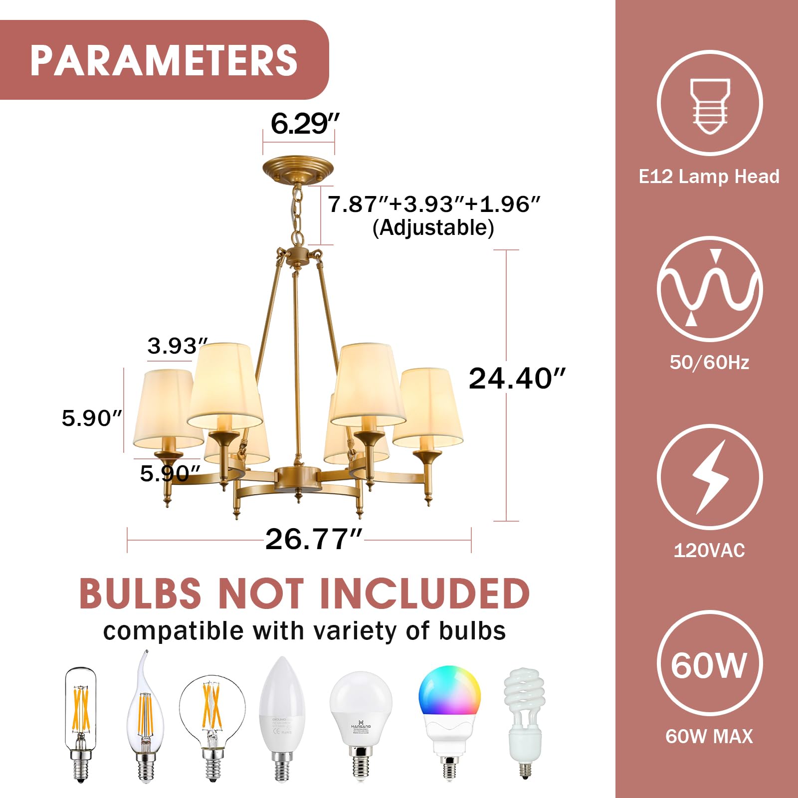 Qgiytp Gold Industrial 6-Light Wagon Wheel Chandelier, Iron with White Linen Shade, 26.8" Pendant Light for Dining Room, Kitchen, Entryway