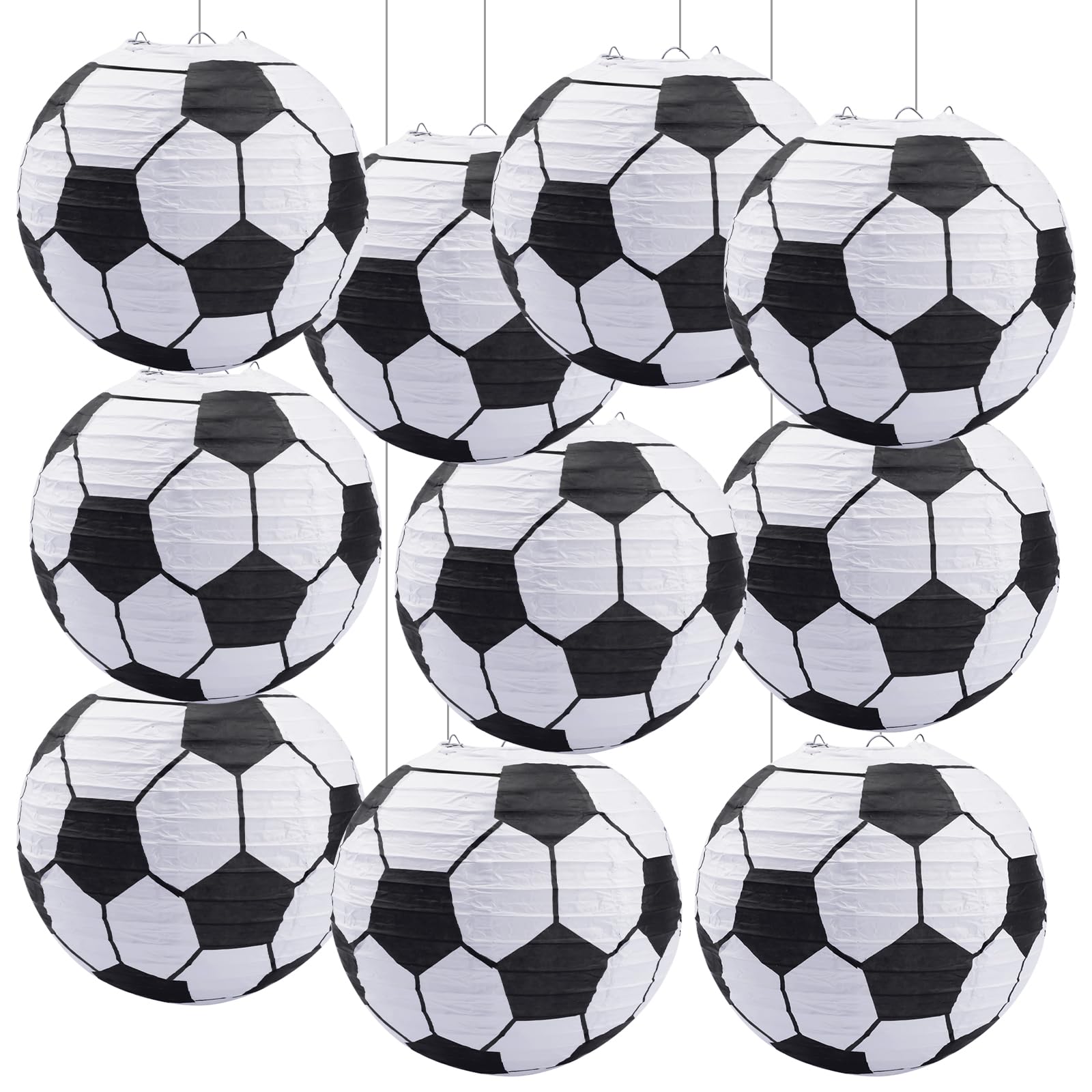 10 Pieces Soccer Ball Paper Lantern Centerpiece, 8 Inch Soccer Paper Lanterns Kit Soccer Hanging Lantern For Birthday Decoration