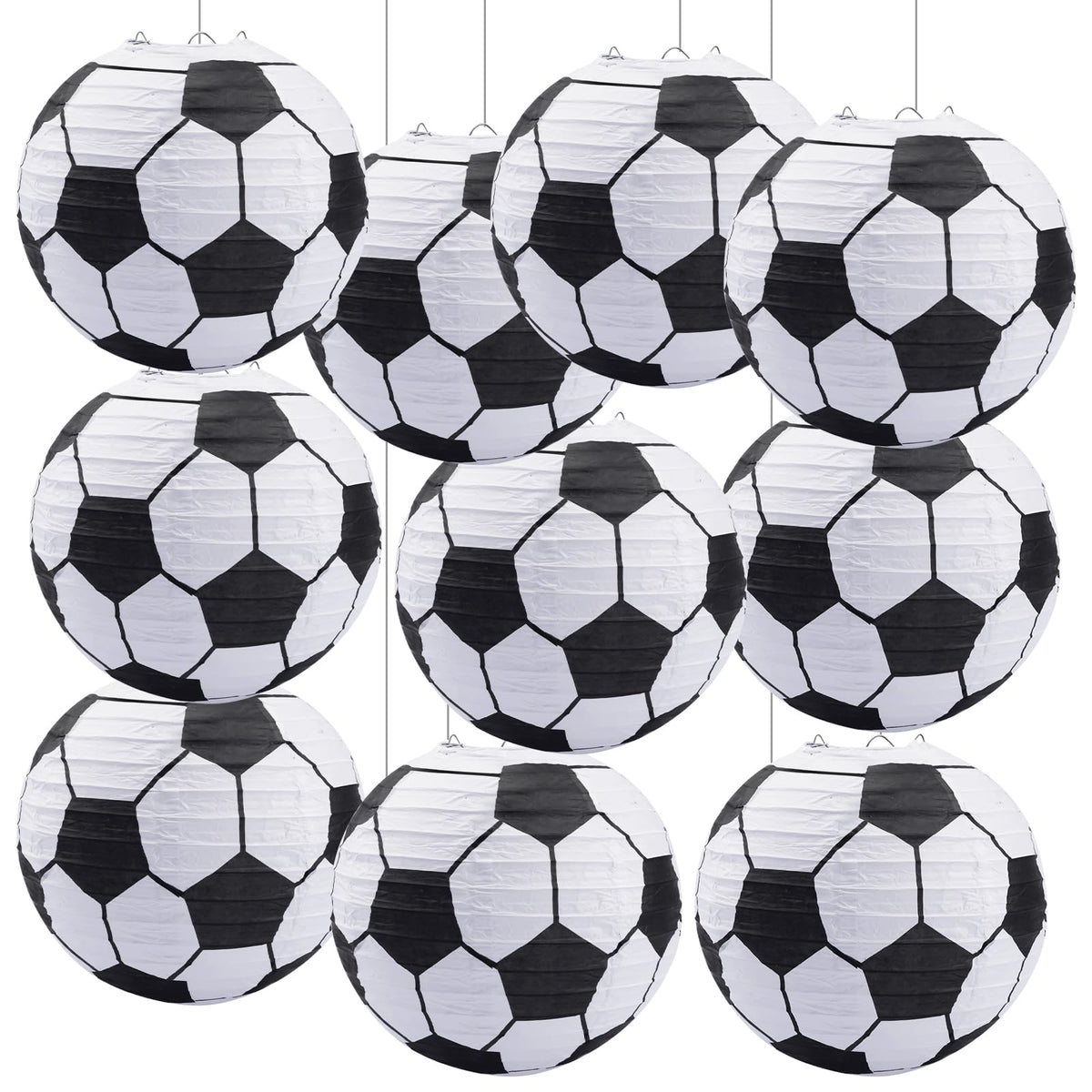 10 Pieces Soccer Ball Paper Lantern Centerpiece, 8 Inch Soccer Paper Lanterns Kit Soccer Hanging Lantern For Birthday Decoration