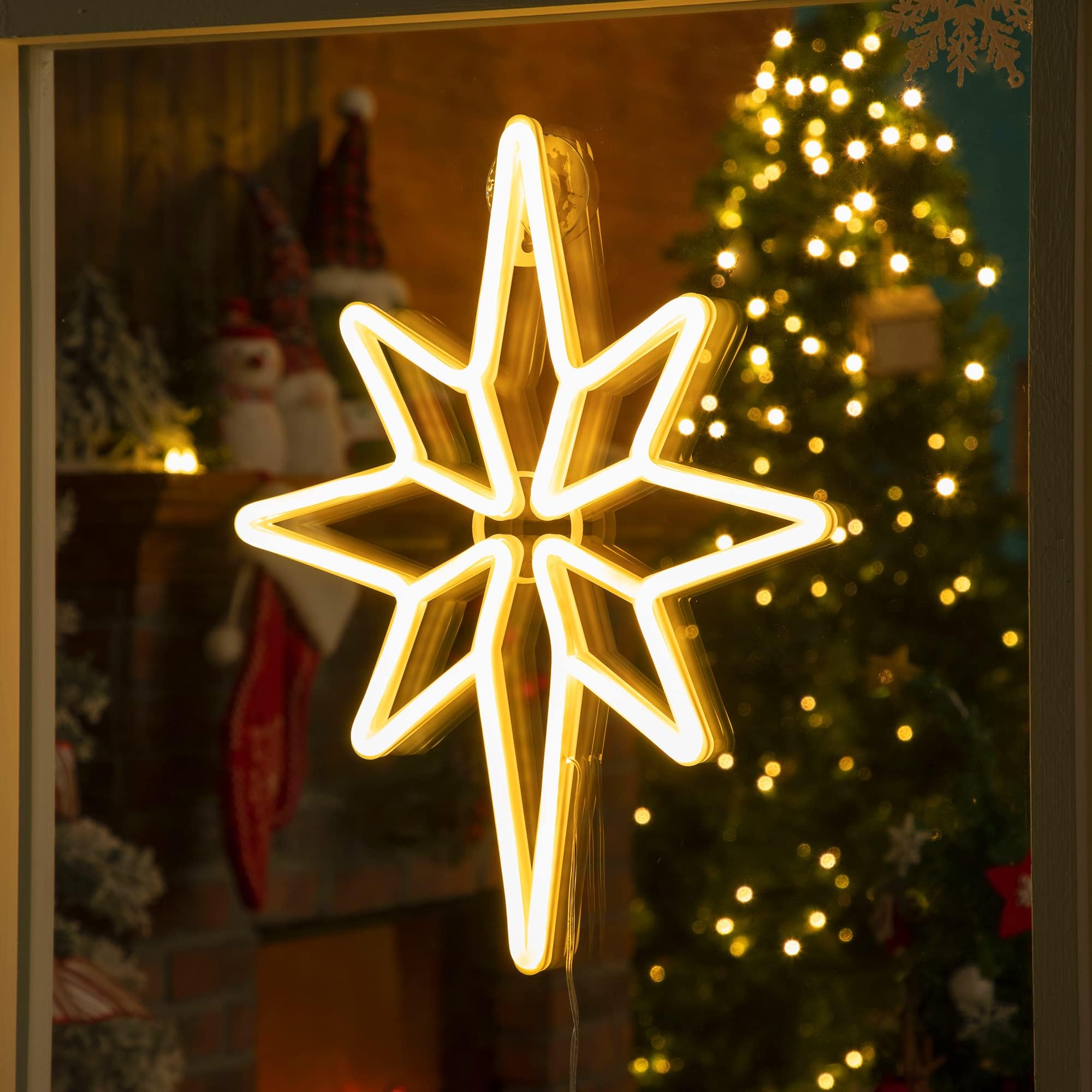 Enhon 2 Pack 16" Warm White Bethlehem Star Window Lights, USB/Battery Operated, Acrylic Christmas Decor, Model SO-Enhon-453