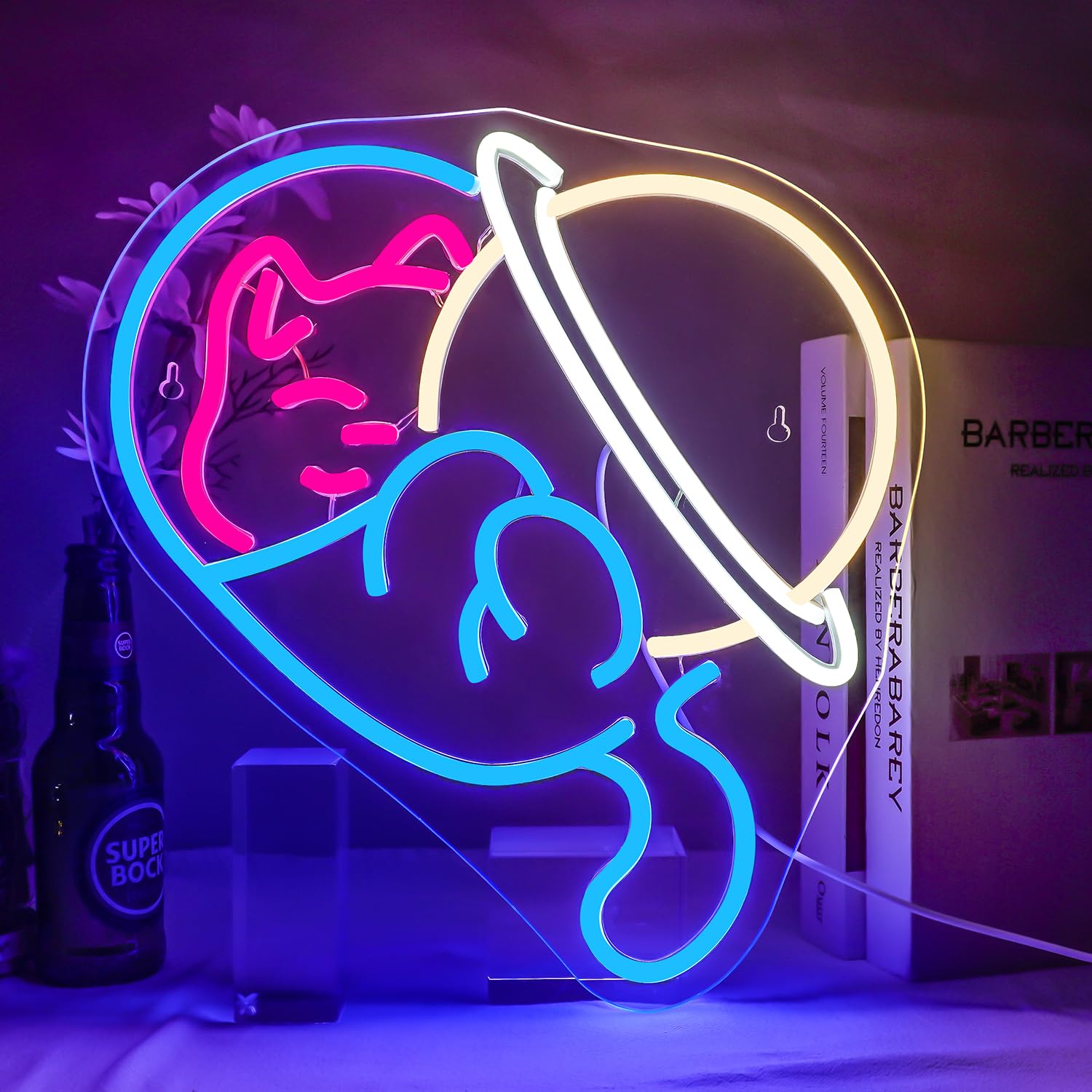 NOSUN Neon Sign - Astronaut Cat Wall Decor, Blue Light, Acrylic, 13 x 14.4 inches