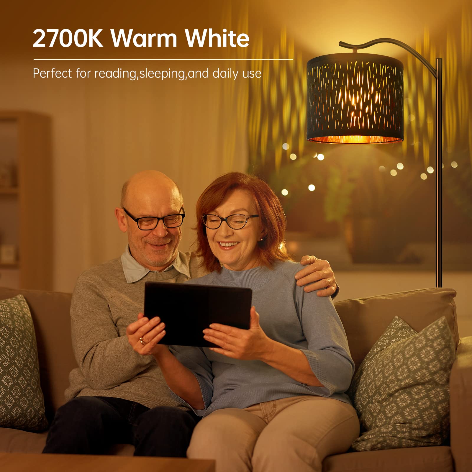 Boostarea Tree Texture Shade Floor Lamp - 8W Led Arched Standing Lamp With Linen Shade, Mid Century Design For Living Room, Bedr