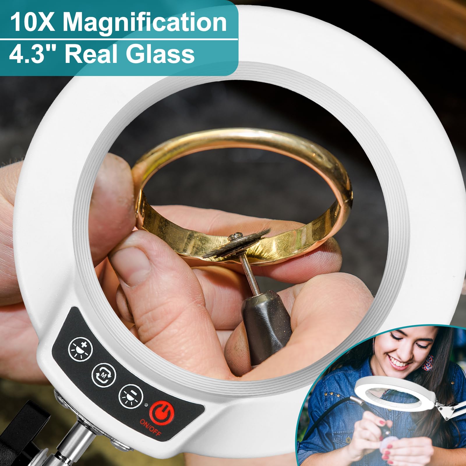 10X Magnifying Glass With Light And Stand, 2-In-1 Desk Lamp & Clamp Light, 5 Color Modes, Brightness Stepless Dimmable Led Light