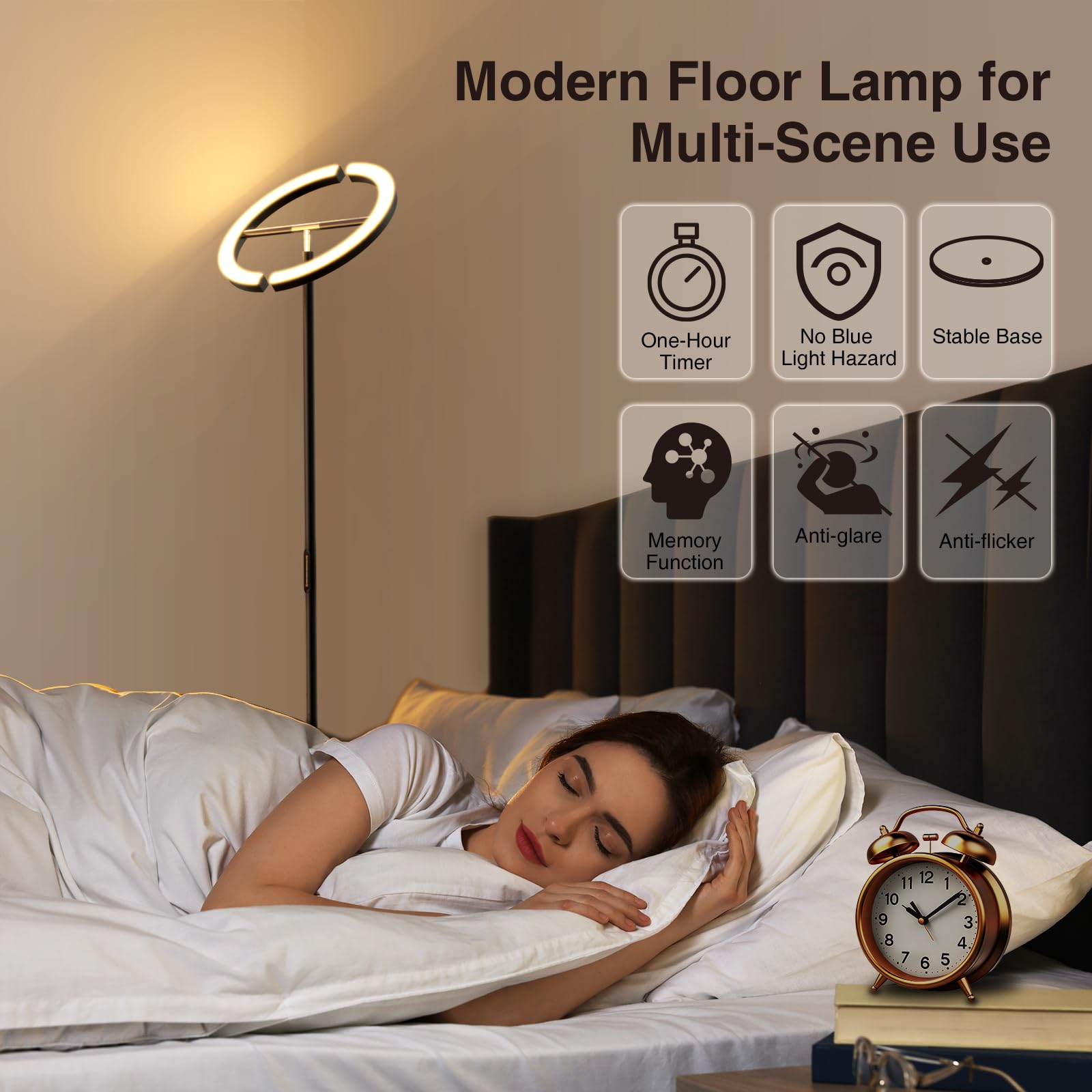 FIMEI Modern LED Rotatable Floor Lamp, Eye-Protection, Stepless Dimming, 3000K-6000K, Black, Model: 03662e1d-088f