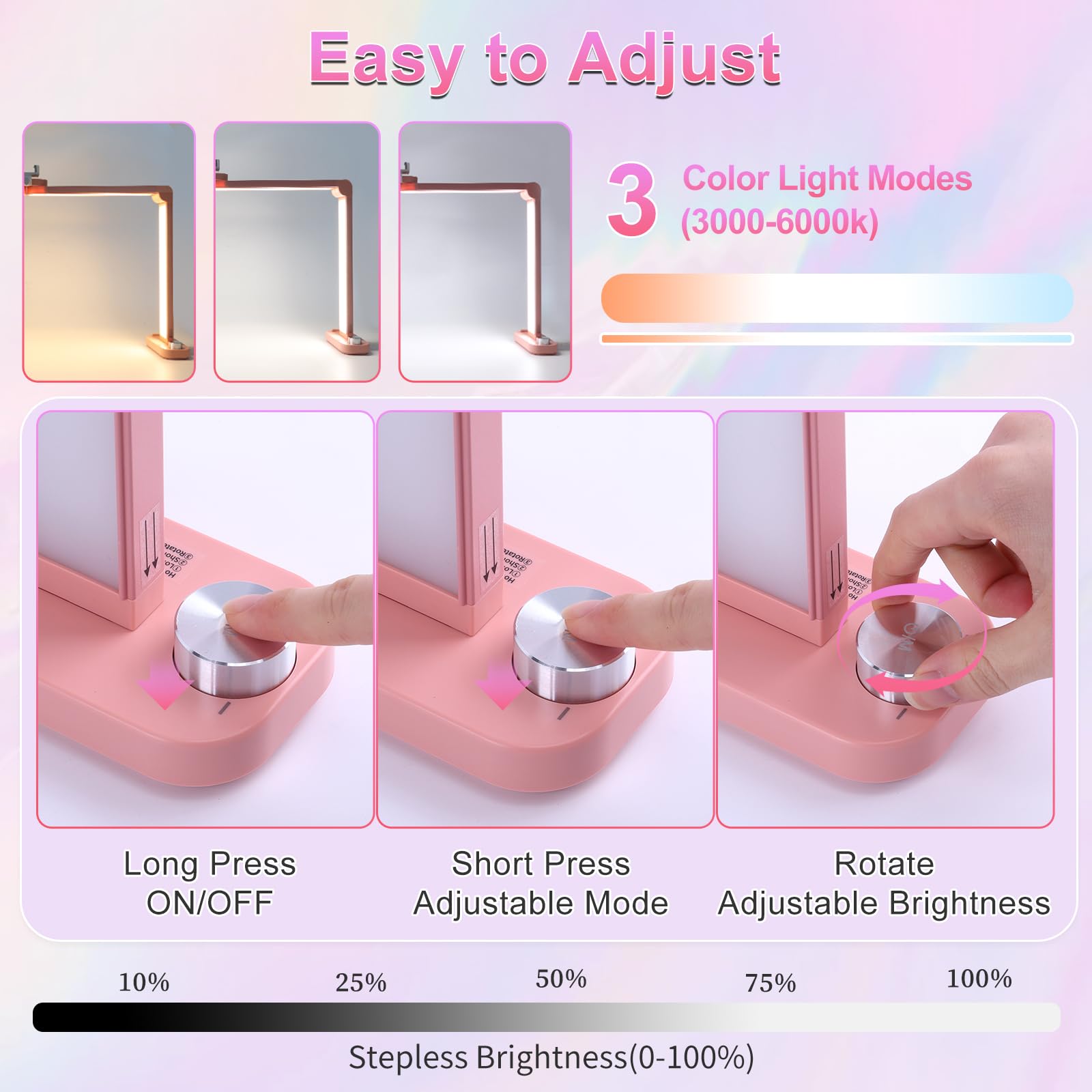 Bqan Nail Tech Lamp For Desk With Phone Holder, 33'' 40W Foldable Table Lamp For Nail, Lash Eyelash Extension, Tattoo - 3 Modes