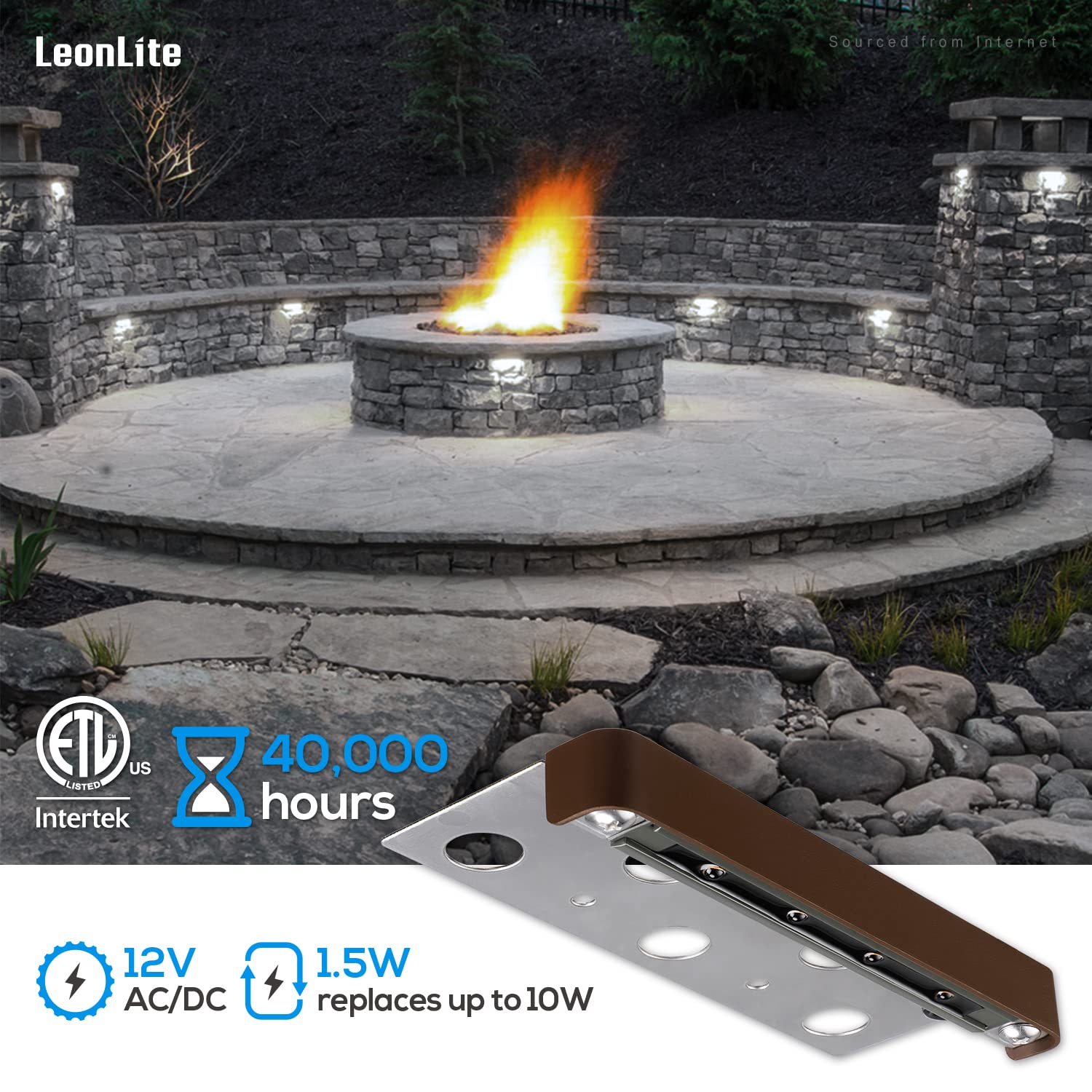 LEONLITE 7 Inch LED Hardscape Lighting, 8-Pack, Aluminum, 12V Daylight (5000K), Model 94423, Low Voltage Outdoor Step Lights
