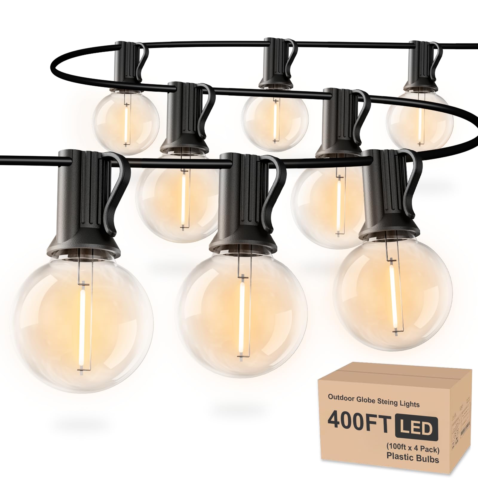 Rtty Outdoor String Lights 400 Ft, 4 Pack 100 Ft G40 Led Patio Lights With 52Pcs Bulbs,Shatterproof Waterproof Connectable Hangi