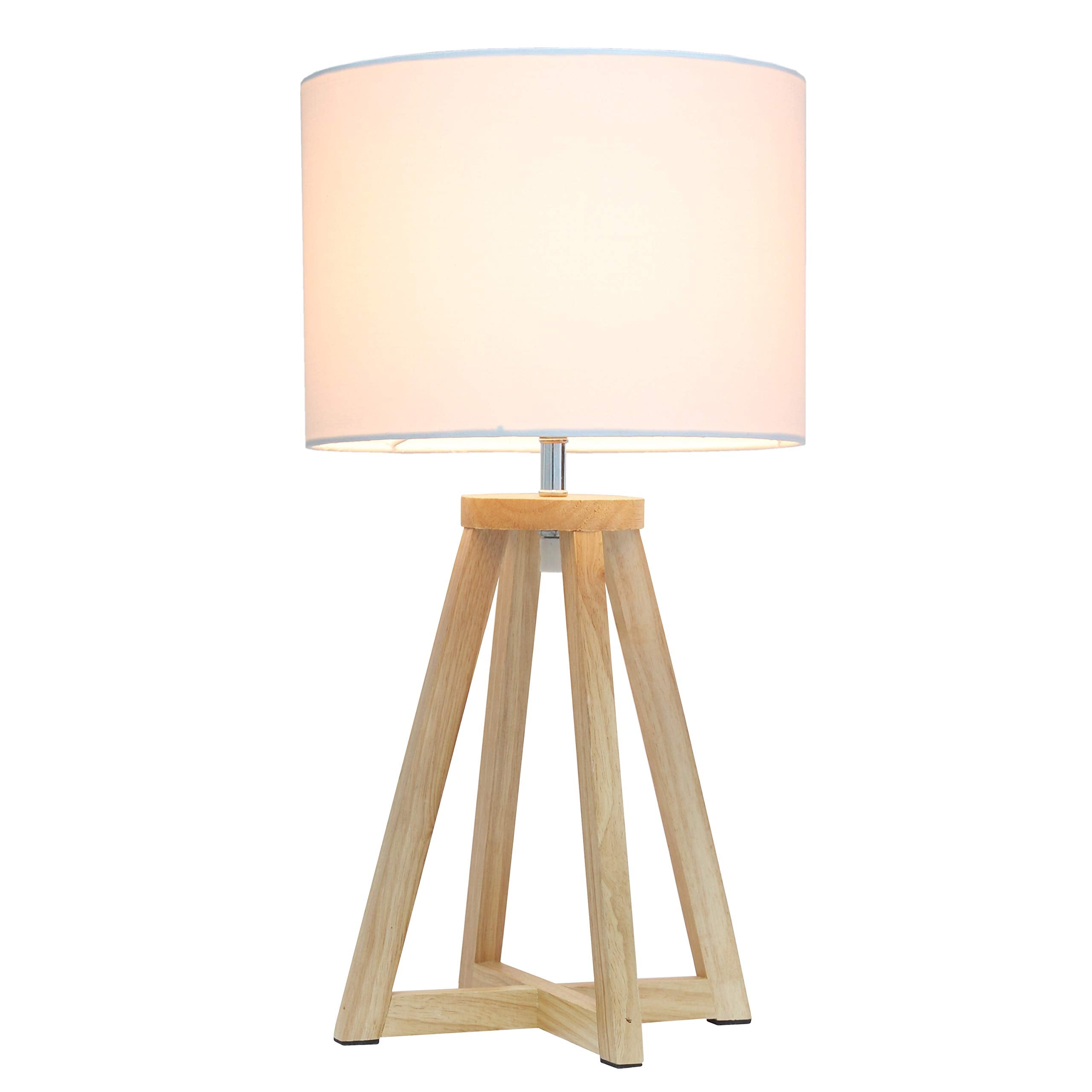 Simple Designs Lt1069-Nwh Interlocked Triangular Natural Wood Table Lamp With White Fabric Shade