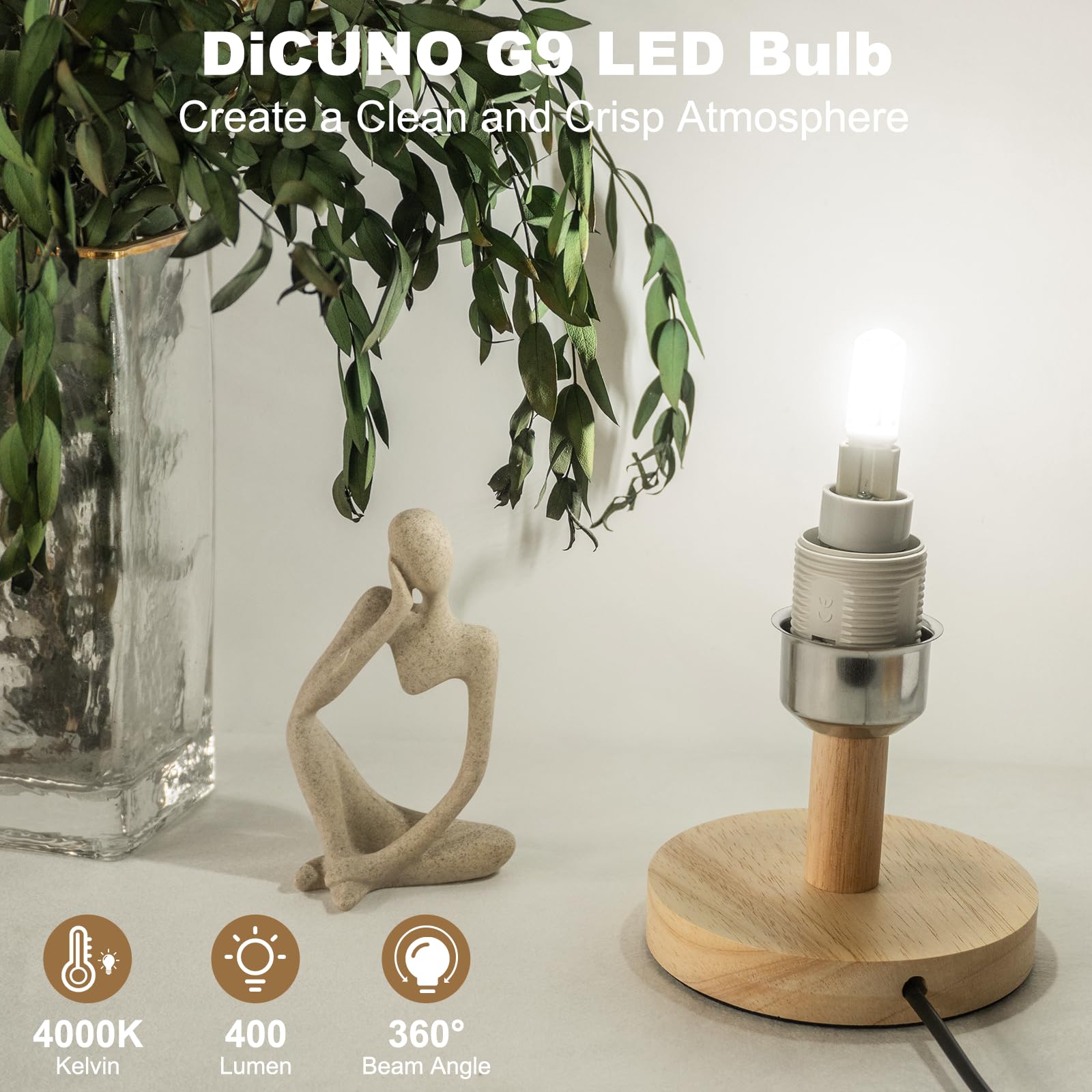 DiCUNO G9 LED Bulb 4W 400LM Natural White 4000K Pack of 6 Non-Dimmable Bi-pin Base Replacement