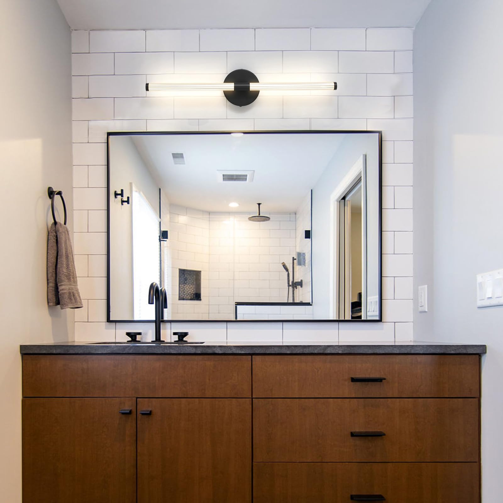 KUZZULL Wall Sconces Set of 2 Matte Black LED Indoor Lights 24in Acrylic Linear Design