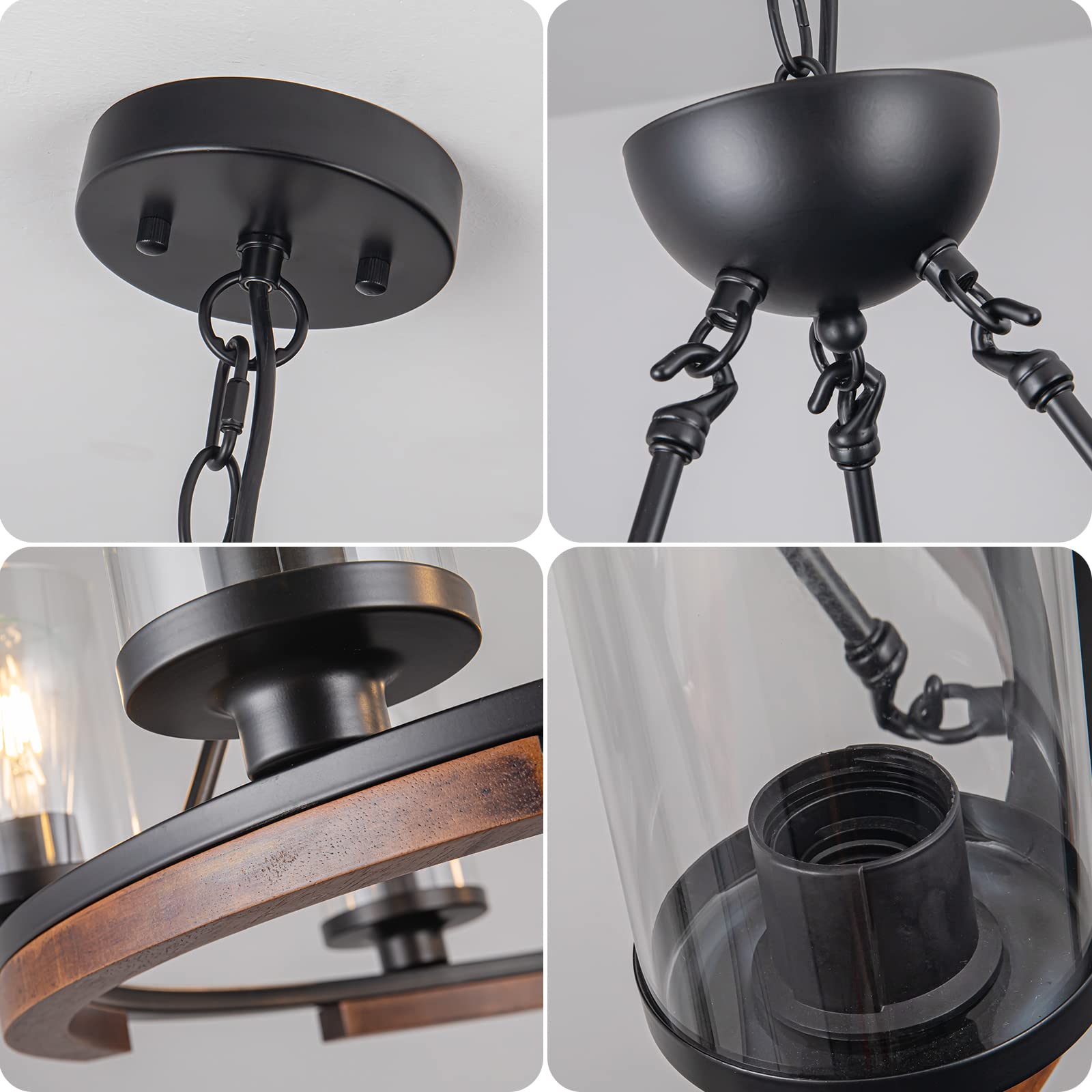 NSRCE 28-Inch Rustic Wagon Wheel Chandelier, 6-Light Round Pendant Light, Matte Black, Metal Shade for Kitchen, Living Room, Foyer