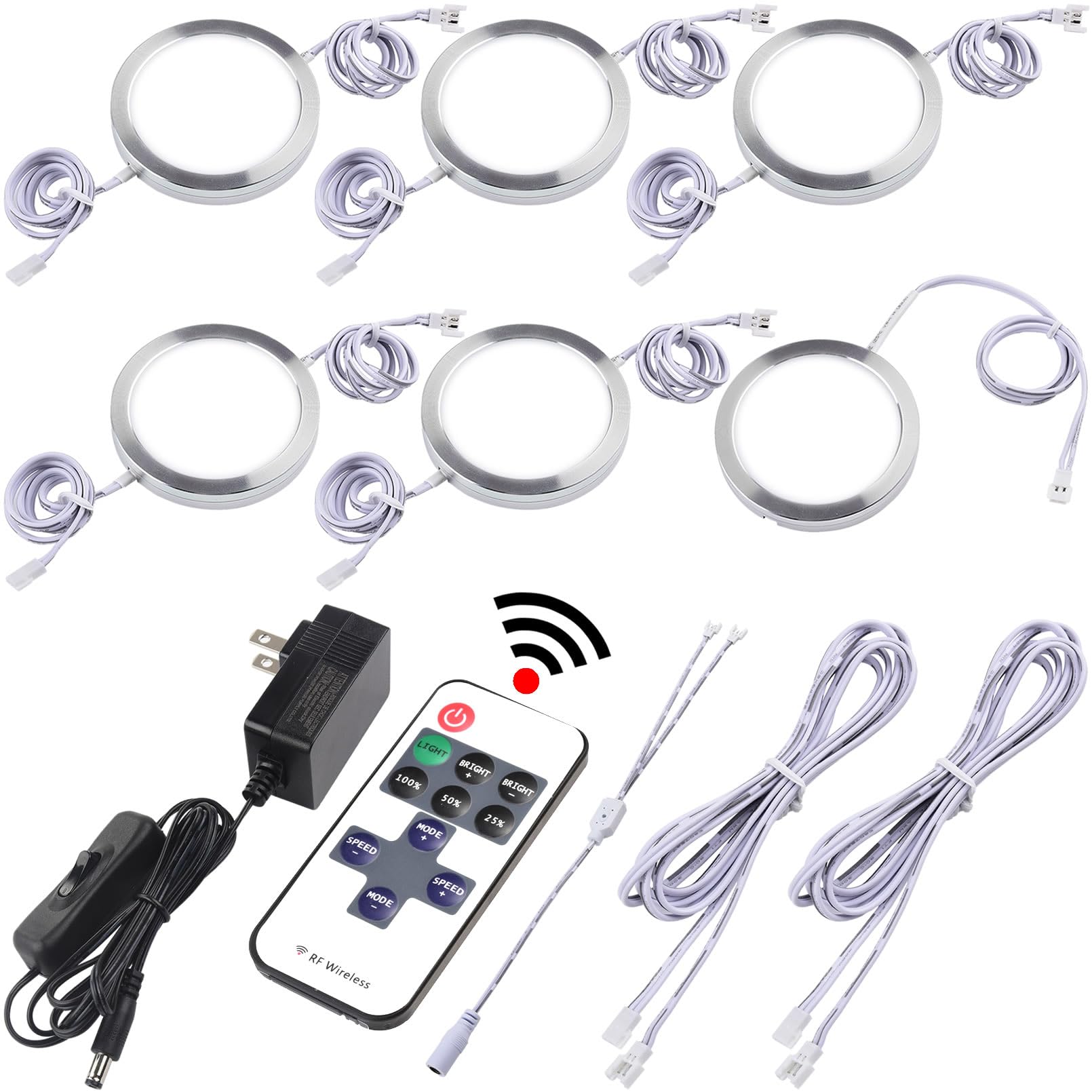 Lvyinyin LED Puck Lights Kit, Dimmable, RF Remote, Daylight 6000K, 6 Lights, Model LYY-HI-009-03, Low Profile 0