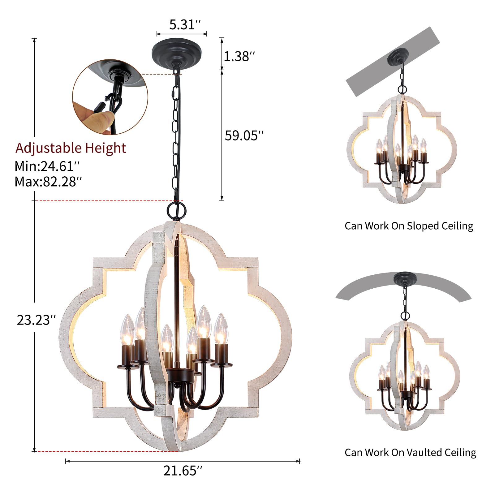 Rviezza 21" 6-Light Distressed White Farmhouse Wood Chandelier for Dining Room, Kitchen, Foyer, Living Room, and Bedroom