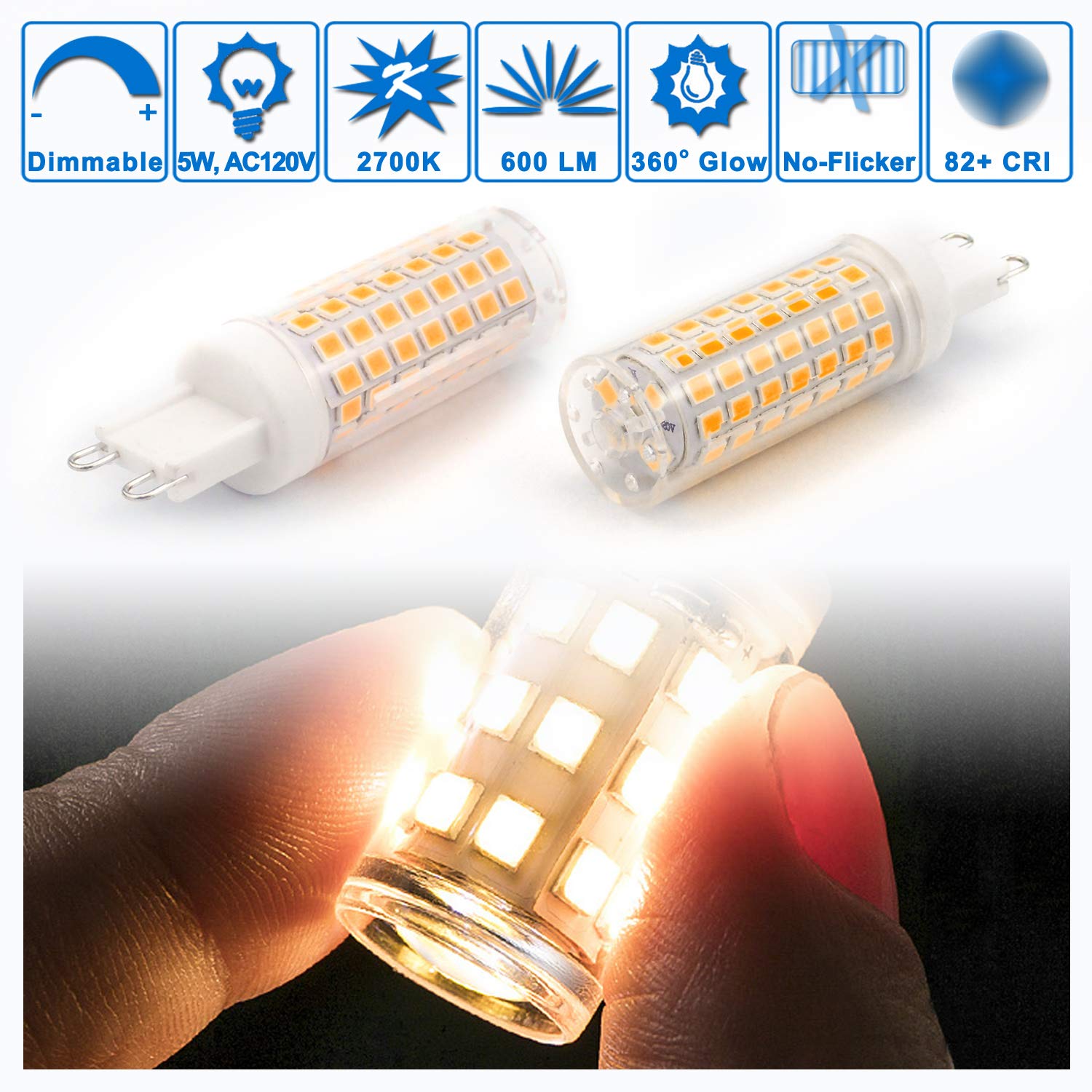 Ziomitus Dimmable G9 Led Bulbs 5W Replace 40W 50W 60W Halogen Bulbs,3000K Warm White,Ac120V No Flicker Dimmable G9 T4 Led Corn B