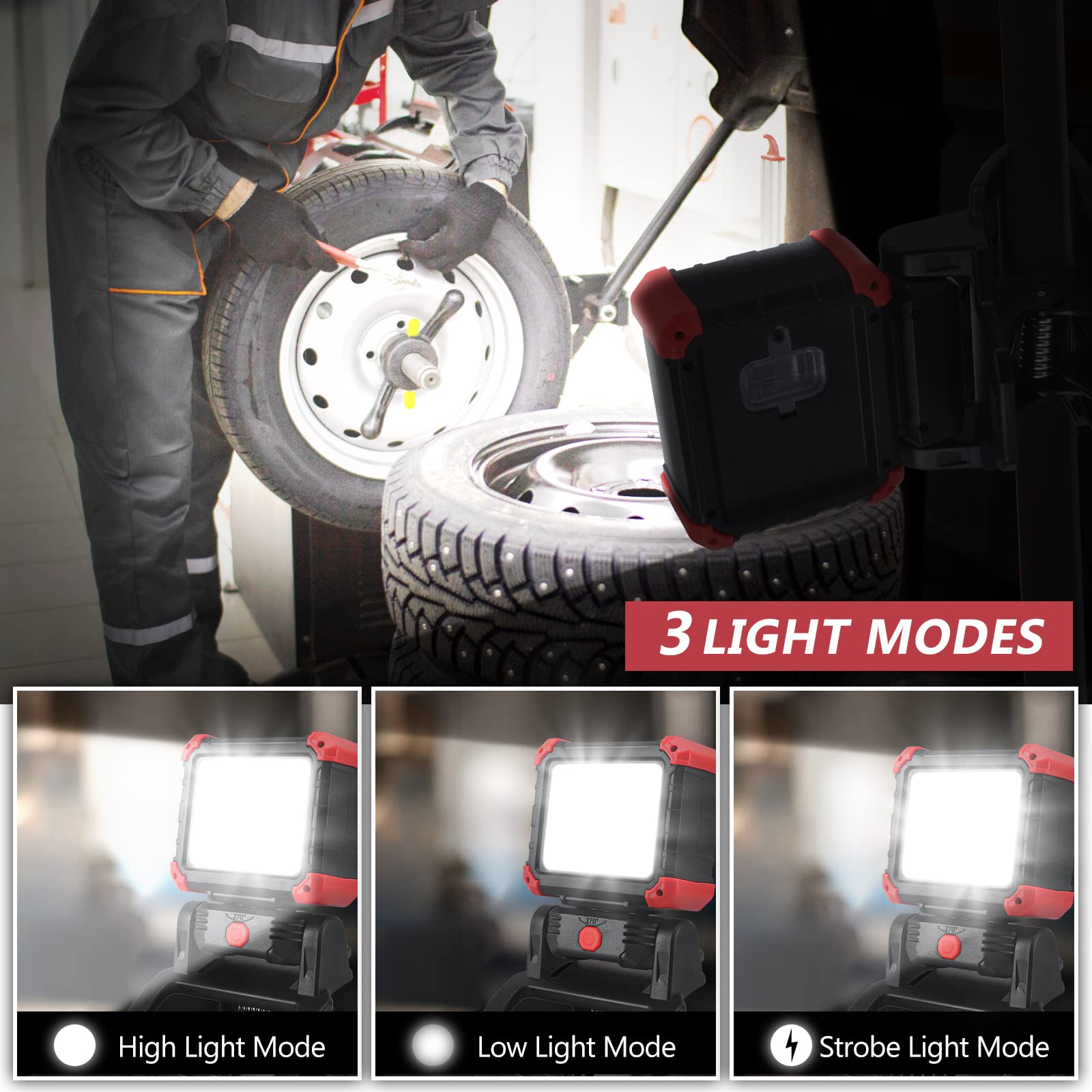 Tresda Led Rechargeable Work Light With Clamp, 2100Lm Super Bright Cob Magnetic Work Light With 3 Light Modes, 270? & 180? Rotat