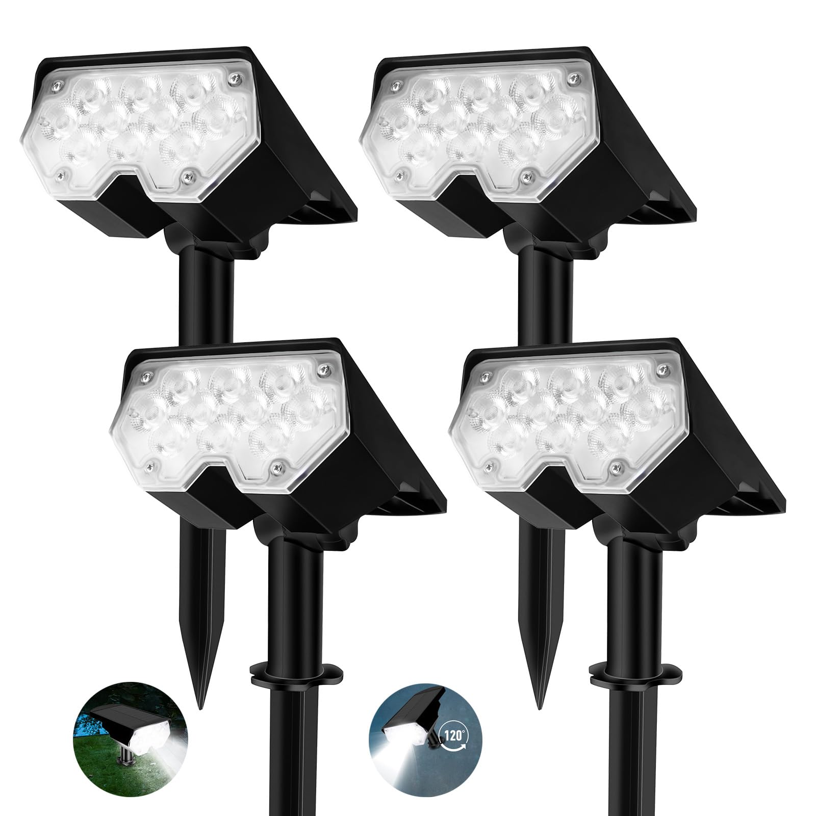 FOSUNKER All-New Solar Spot Lights Outdoor Waterproof,20 LEDs Solar Tree Lights with 2 Modes,Landscape Spotlights for Pathway, P